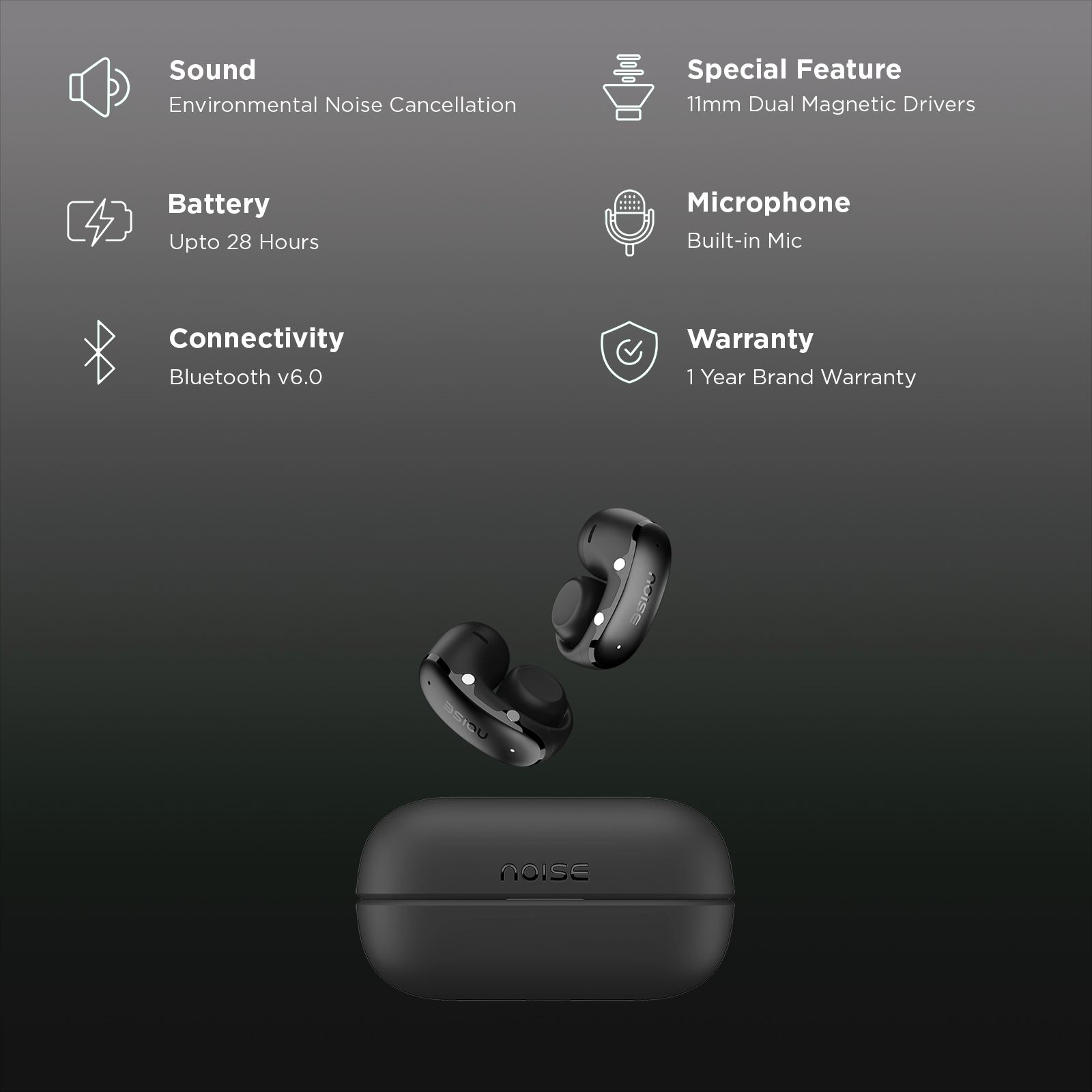 Noise ALT Clip Buds 002 TWS Earbuds with Environmental Noise Cancellation (IPX4 Water & Sweat Resistant, Dual Device Pairing, Black)_2