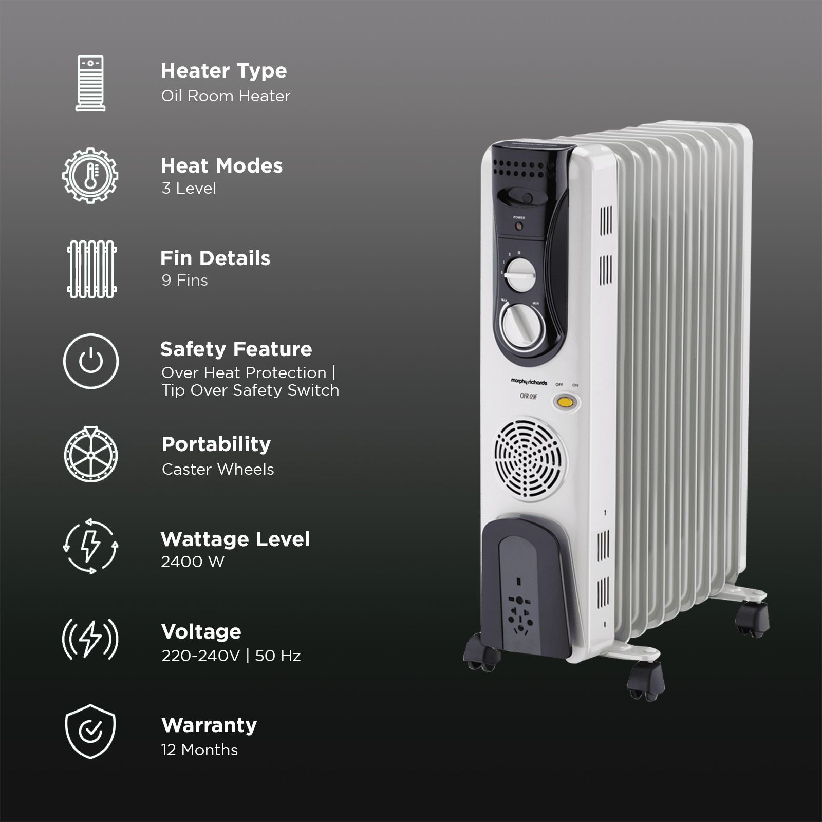 morphy richards 2400W Oil Filled Radiator Room Heater with 9 Fins (Adjustable Thermostat morphy richards 2400W Oil Filled Radiator Room Heater with 9 Fins (Adjustable Thermostat_3