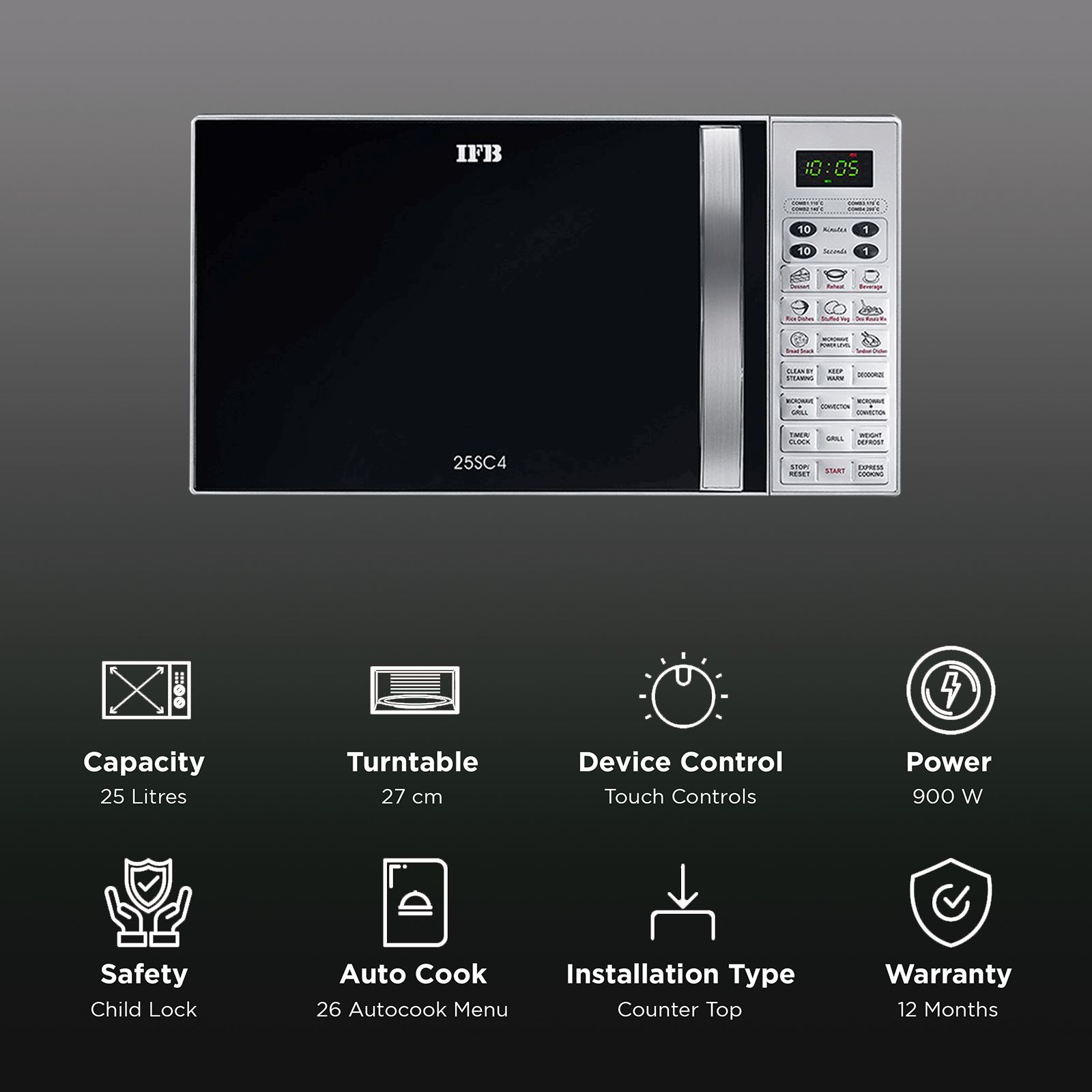 IFB 25SC4 25L Convection Microwave Oven with 26 Auto Menu (Metallic Silver)_3