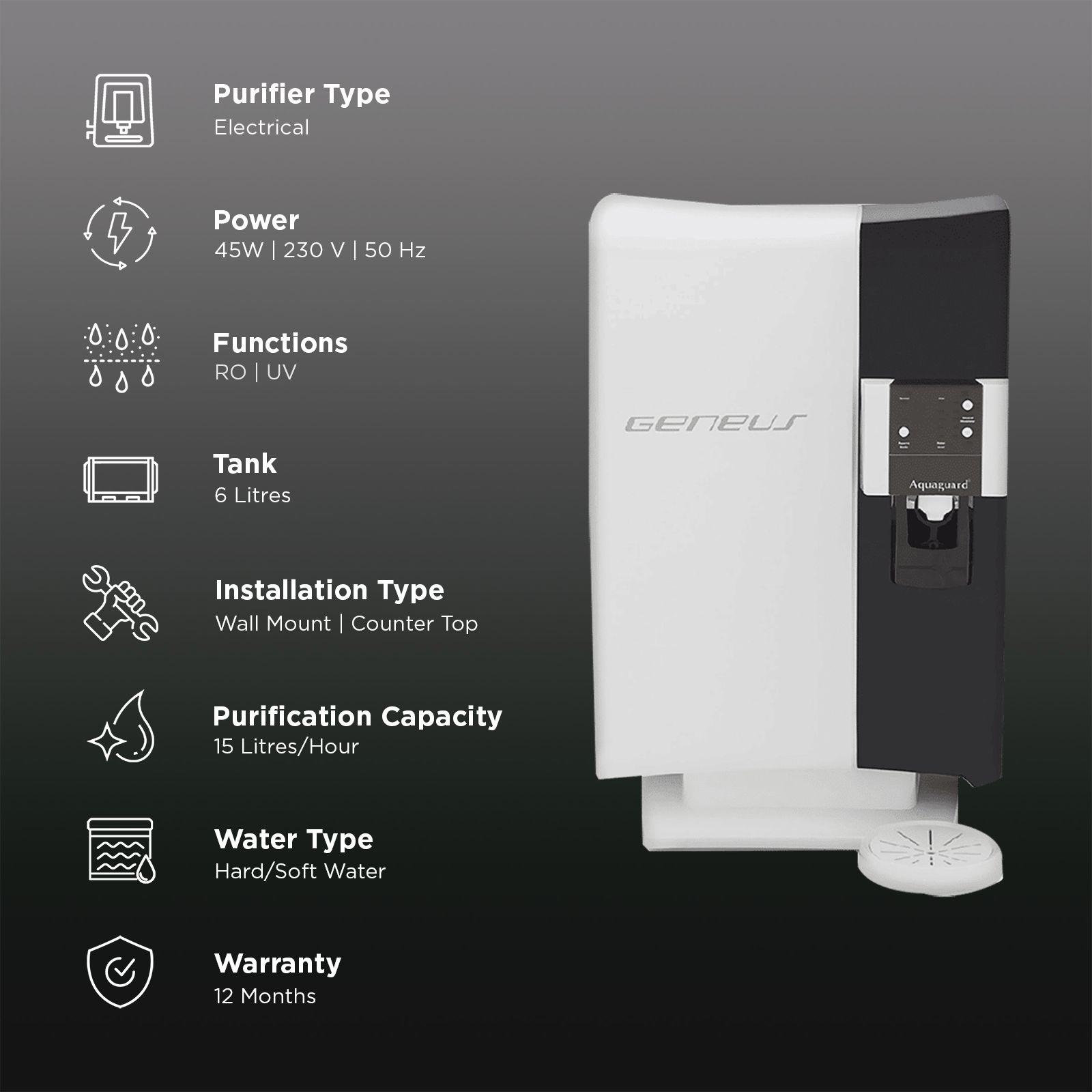 Eureka Forbes Aquaguard 6 litres Water Purifier (Geneus Xpert, White)_3
