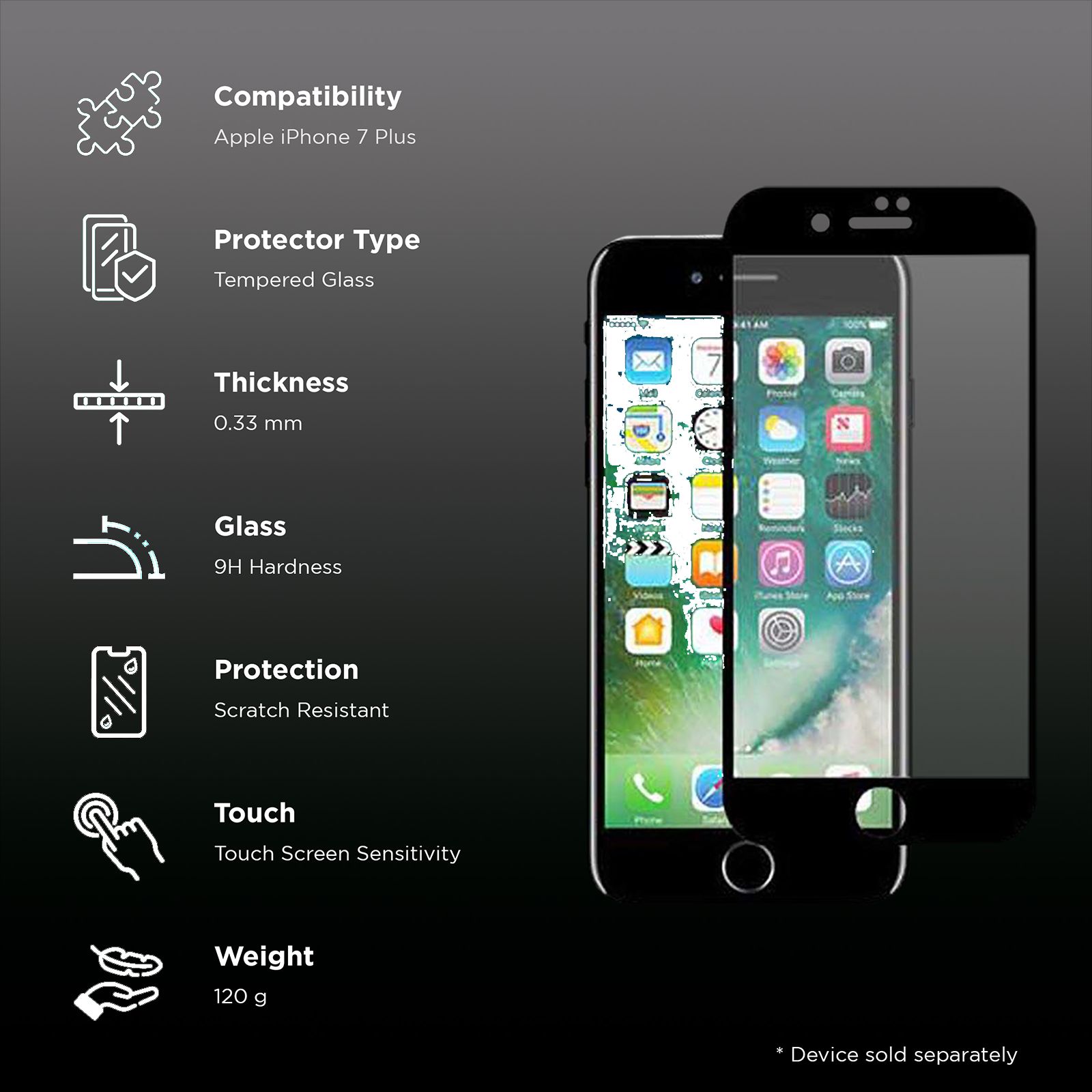stuffcool Mighty 3D Curved Tempered Glass for Apple iPhone 7 Plus (9H Hardness)_2
