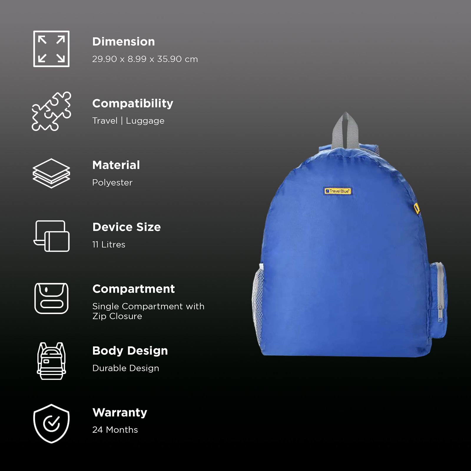 TRAVEL BLUE 11 Litres Foldable Backpack (TB-68, Blue) TRAVEL BLUE 11 Litres Foldable Backpack (TB-68, Blue)_3