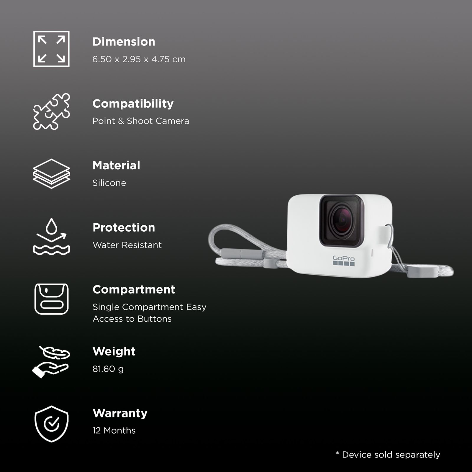 GoPro Water Resistant Sleeve for Point & Shoot Camera (Adjustable Lanyard, ACSST-002, White)_2