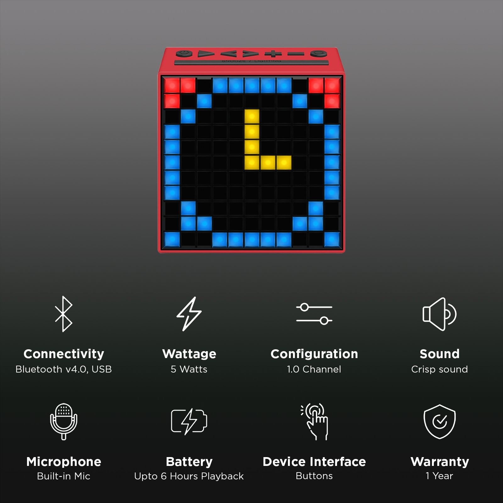 Divoom Timeboxwith Built- in Clock & Alarm Smart Speaker (App Controlled Pixel Art Creation, Red) Divoom Timeboxwith Built- in Clock & Alarm Smart Speaker (App Controlled Pixel Art Creation, Red)_2
