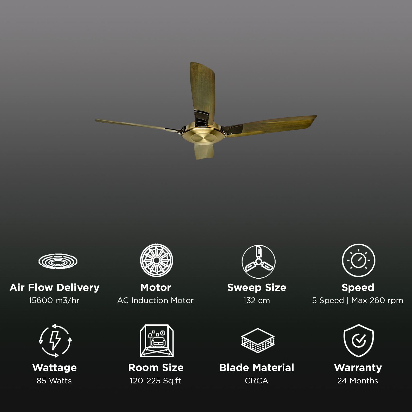 USHA Aldora 1320mm 4 Blade Electroplated Finish Ceiling Fan (Rust Free Operation, Antique Copper) USHA Aldora 1320mm 4 Blade Electroplated Finish Ceiling Fan (Rust Free Operation, Antique Copper)_3
