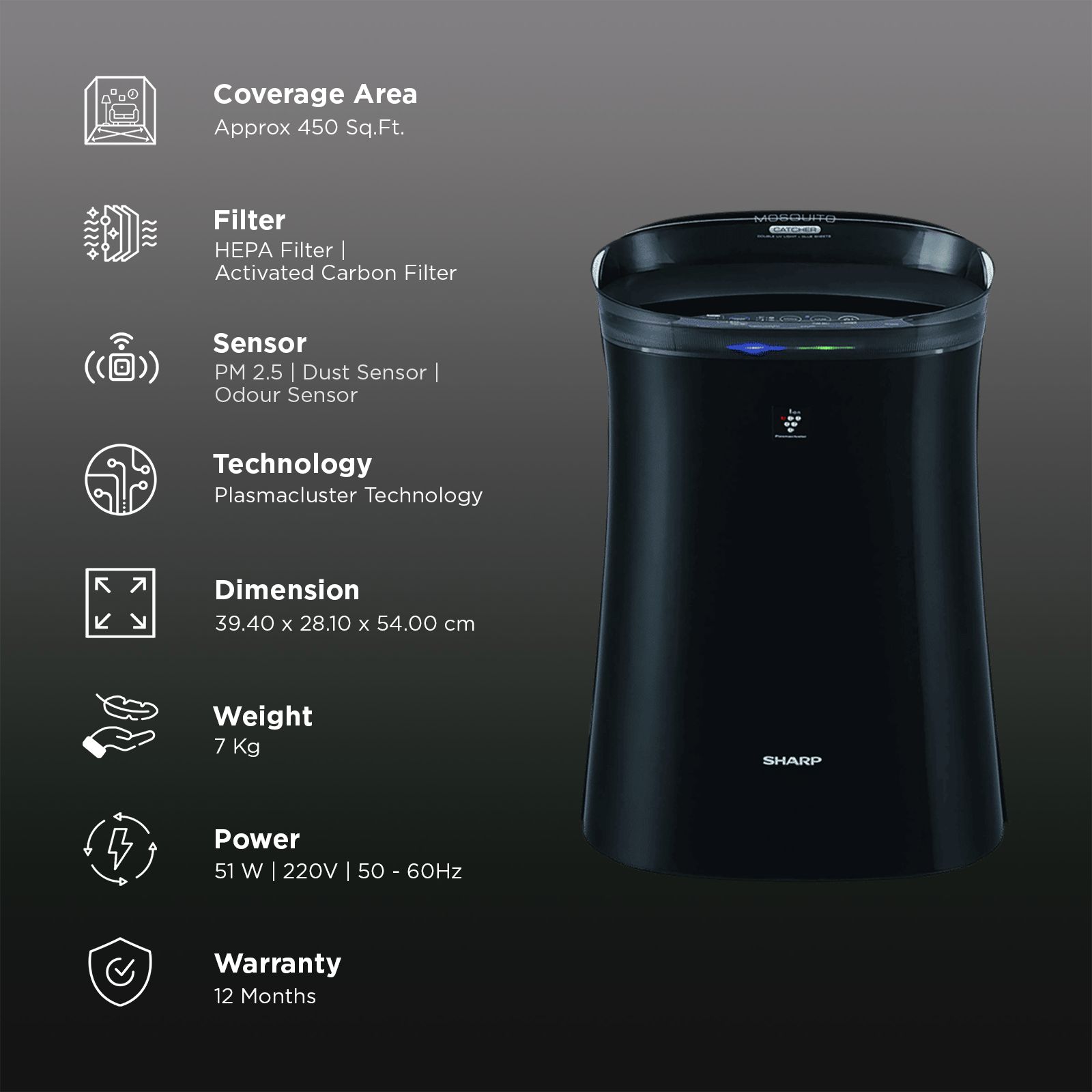SHARP Dual Purification Technology Air Purifier (Mosquito Catcher, FP-GM50E-B, Black)_2