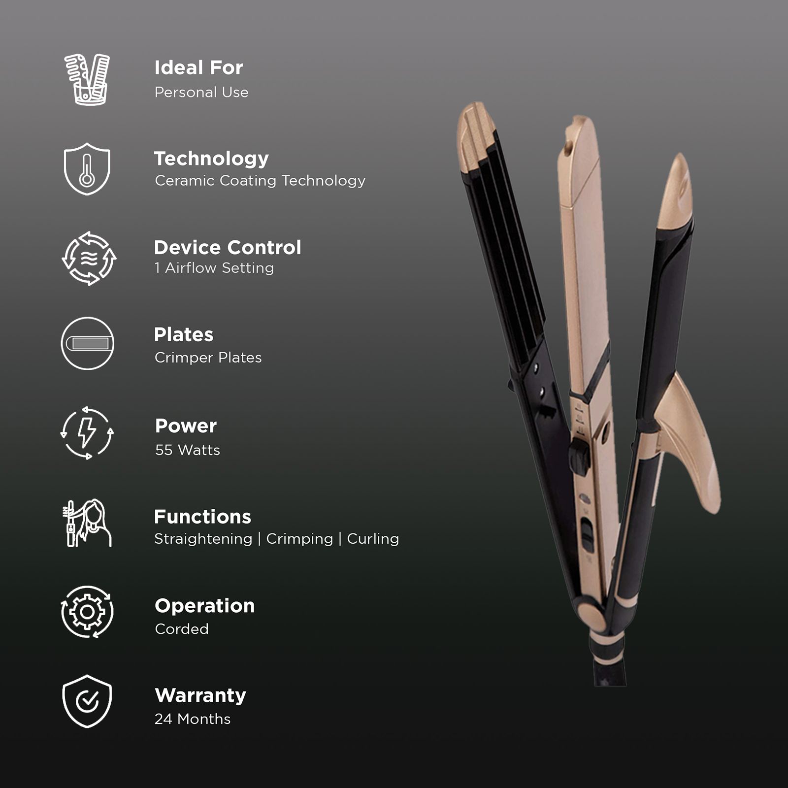 VEGA VHSCC-01 3-in-1 Hair Styler with Ceramic Coating Technology (Easy Lock System, Black & Gold) VEGA VHSCC-01 3-in-1 Hair Styler with Ceramic Coating Technology (Easy Lock System, Black & Gold)_3