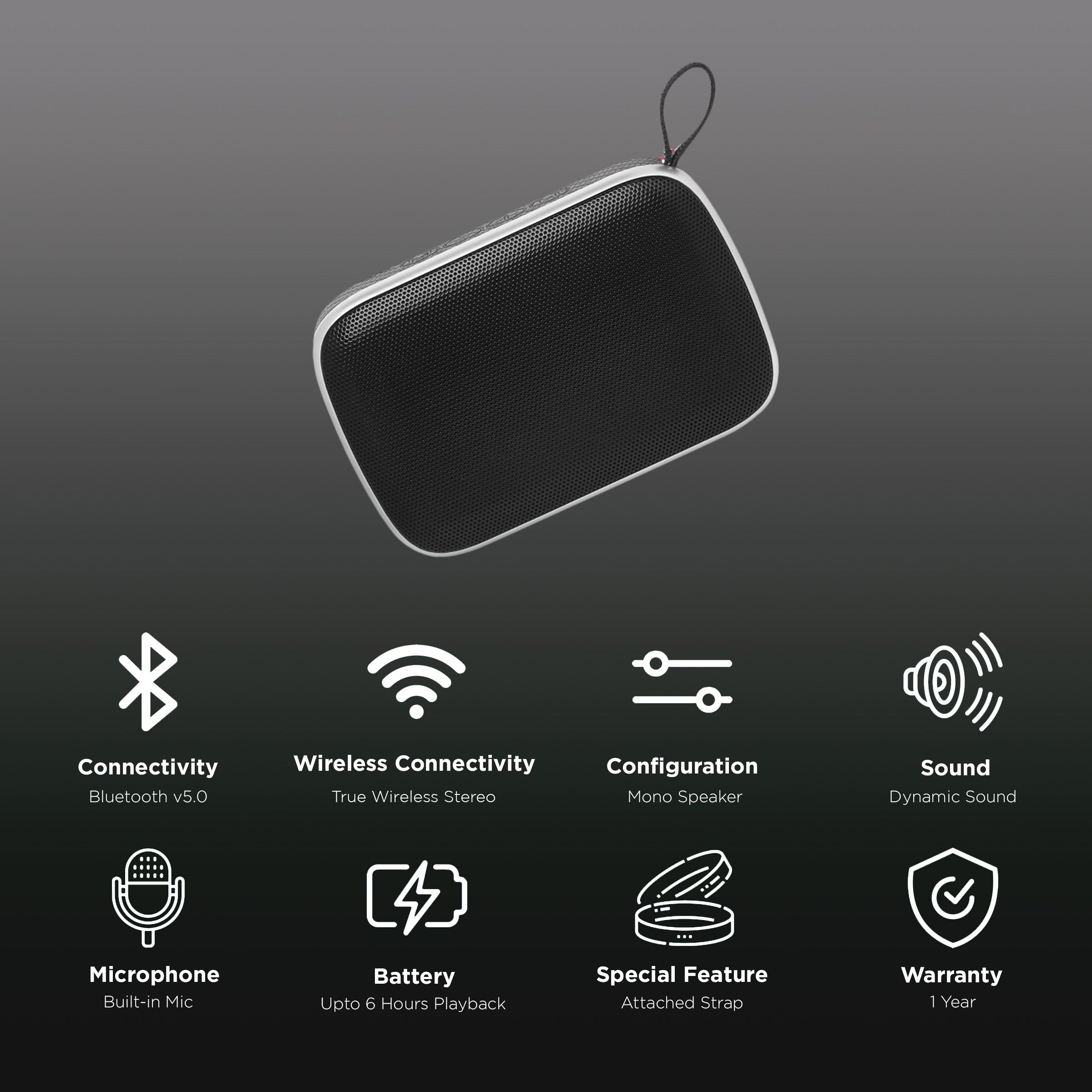 soundLOGIC QEBS001 Portable Bluetooth Speaker (Heavy Bass Sound, Mono Speaker, Black)_2