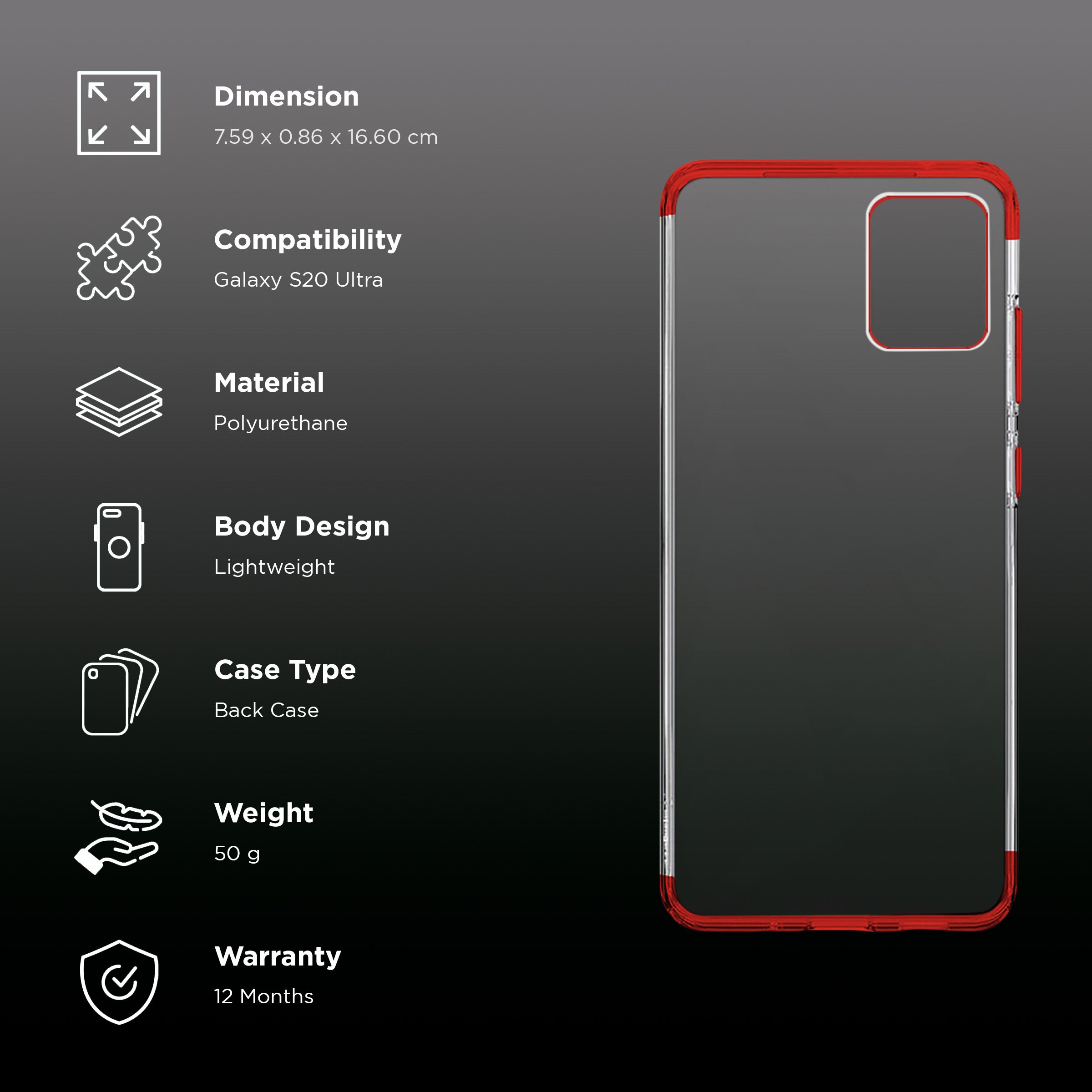 in base Luxury Polyurethane Back Cover for SAMSUNG Galaxy S20 Ultra (Lightweight, Clear with Red) in base Luxury Polyurethane Back Cover for SAMSUNG Galaxy S20 Ultra (Lightweight, Clear with Red)_2