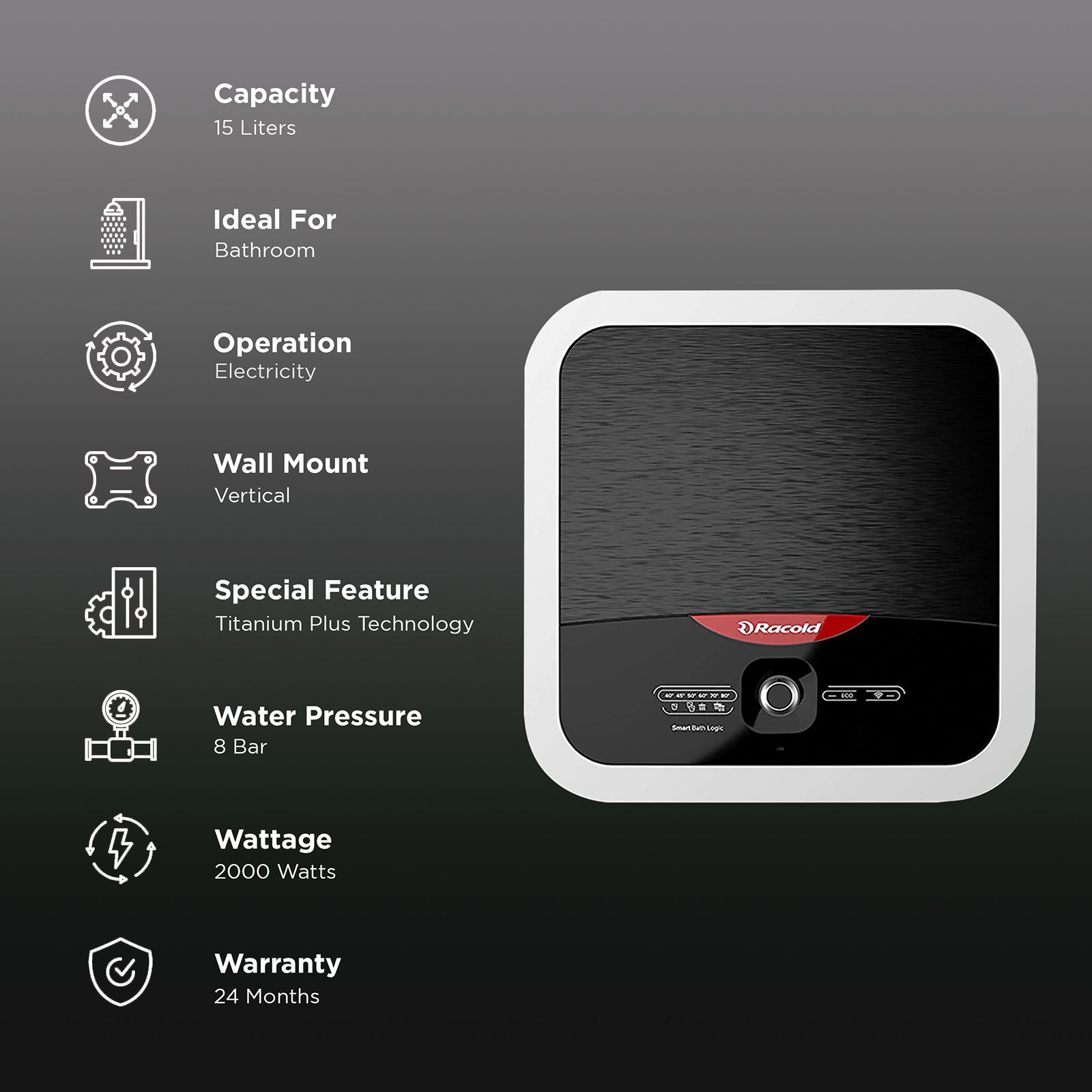 Racold Omnis Wi-Fi 15 Litres 5 Star Vertical Storage Water Geyser with Titanium Enameled Heating Element (Black/Grey)_3