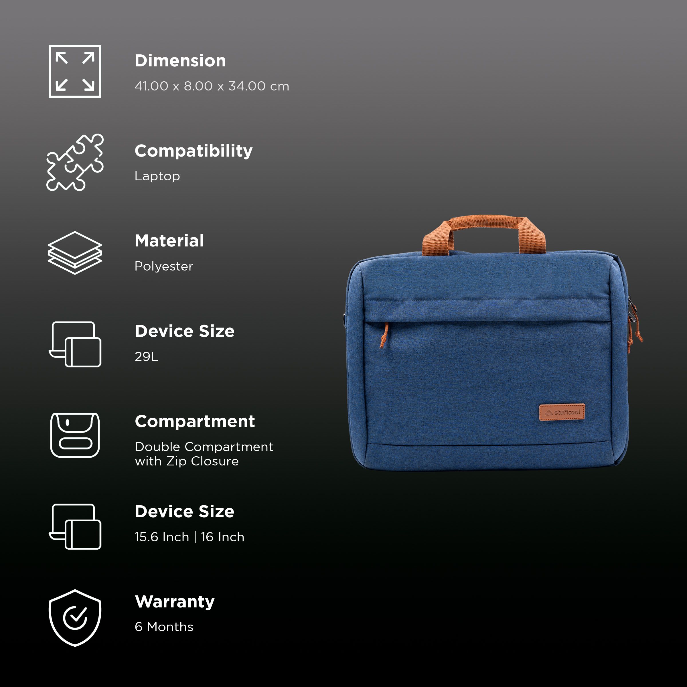 stuffcool Magnus Polyester Laptop Sling Bag for 15.6 & 16 Inch Laptop (29 L, Lightweight, Blue)_3
