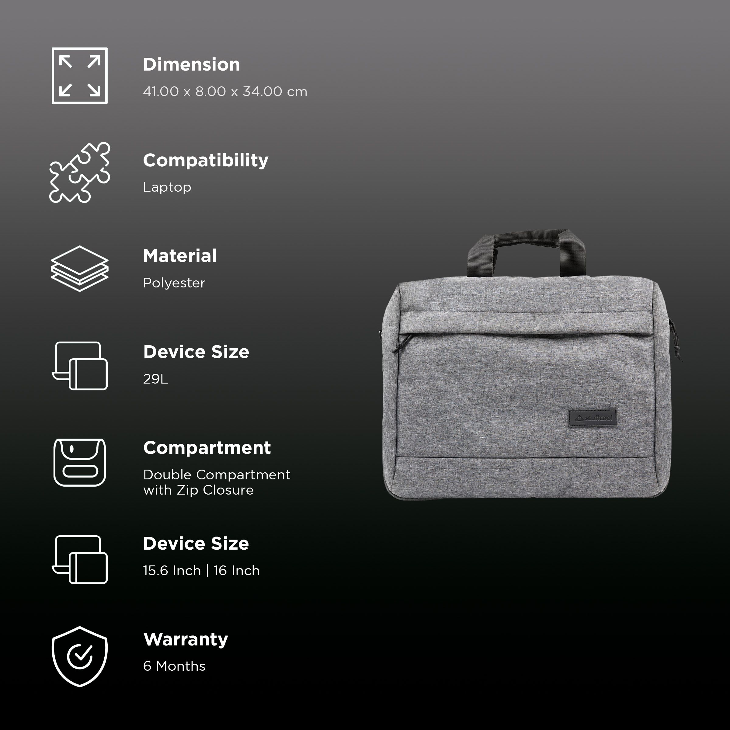 stuffcool Magnus Polyester Laptop Sling Bag for 15.6 & 16 Inch Laptop (29 L, Lightweight, Grey) stuffcool Magnus Polyester Laptop Sling Bag for 15.6 & 16 Inch Laptop (29 L, Lightweight, Grey)_3