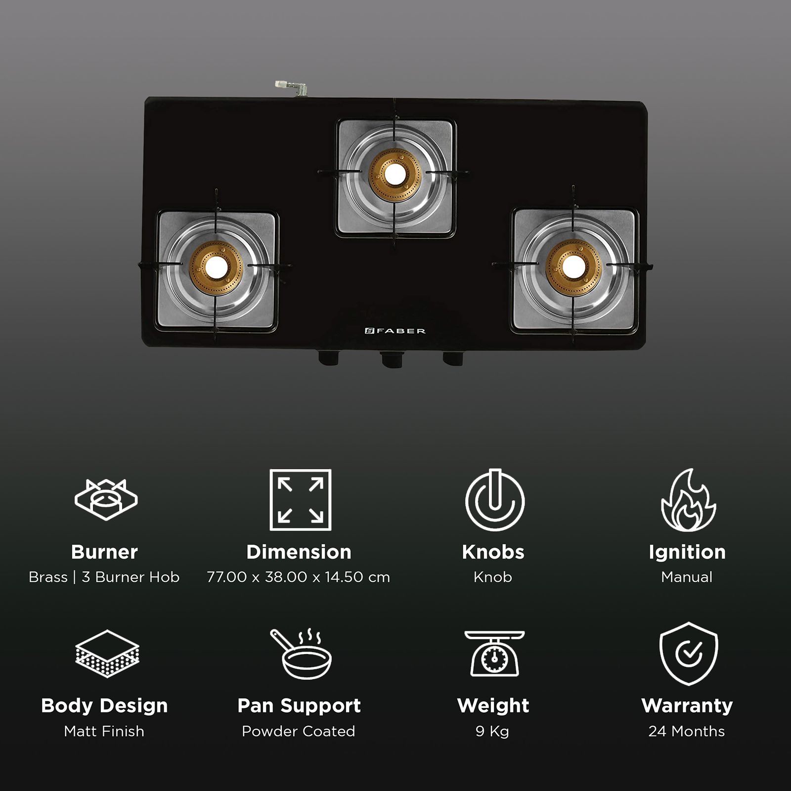 FABER Supreme Plus C 3 Burner Manual Hob (Black) FABER Supreme Plus C 3 Burner Manual Hob (Black)_3