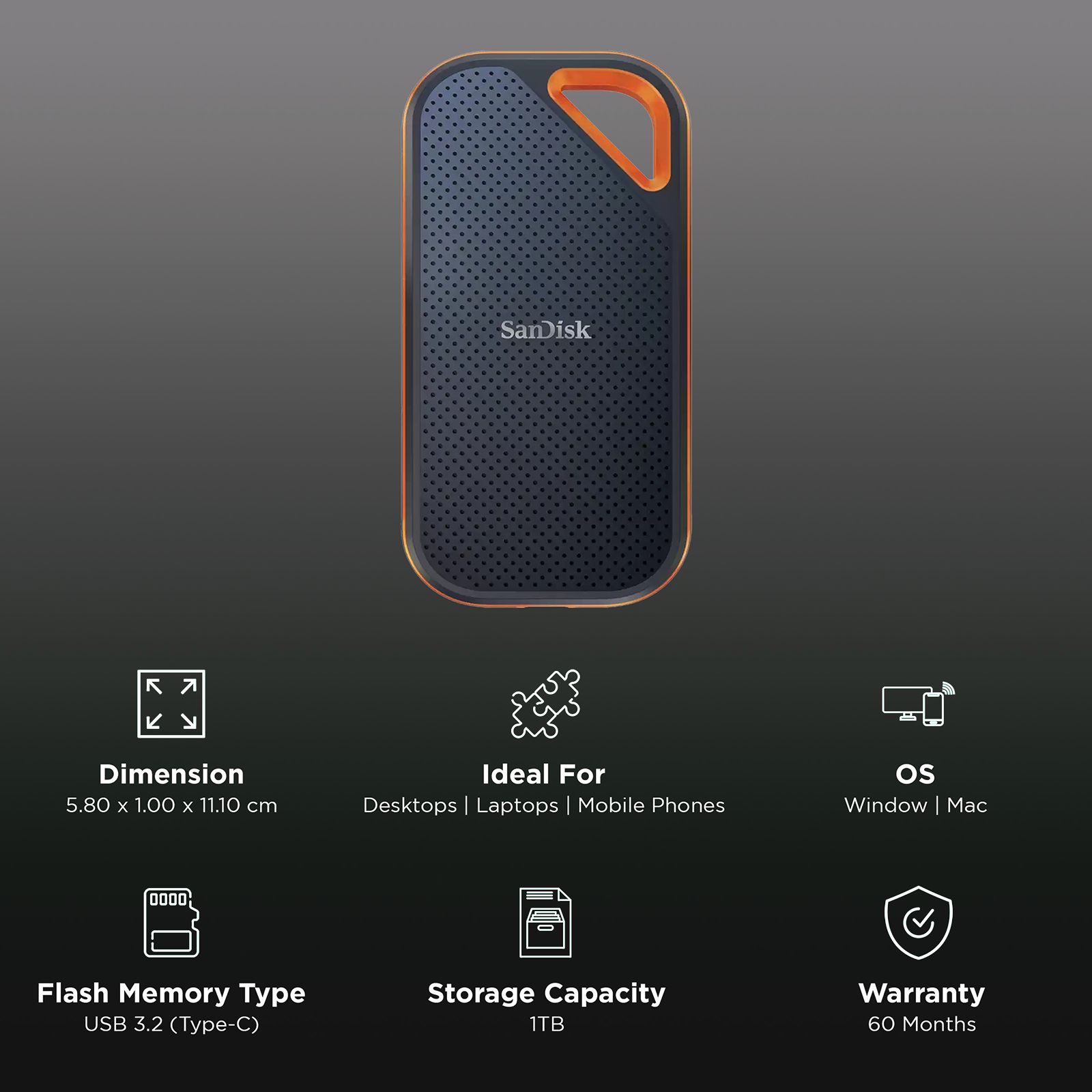 E-SanDisk Extreme PRO 1TB USB-C (3.2) Portable Solid State Drive (IP65 Water and Dust Resistance, Dark Blue) E-SanDisk Extreme PRO 1TB USB-C (3.2) Portable Solid State Drive (IP65 Water and Dust Resistance, Dark Blue)_3