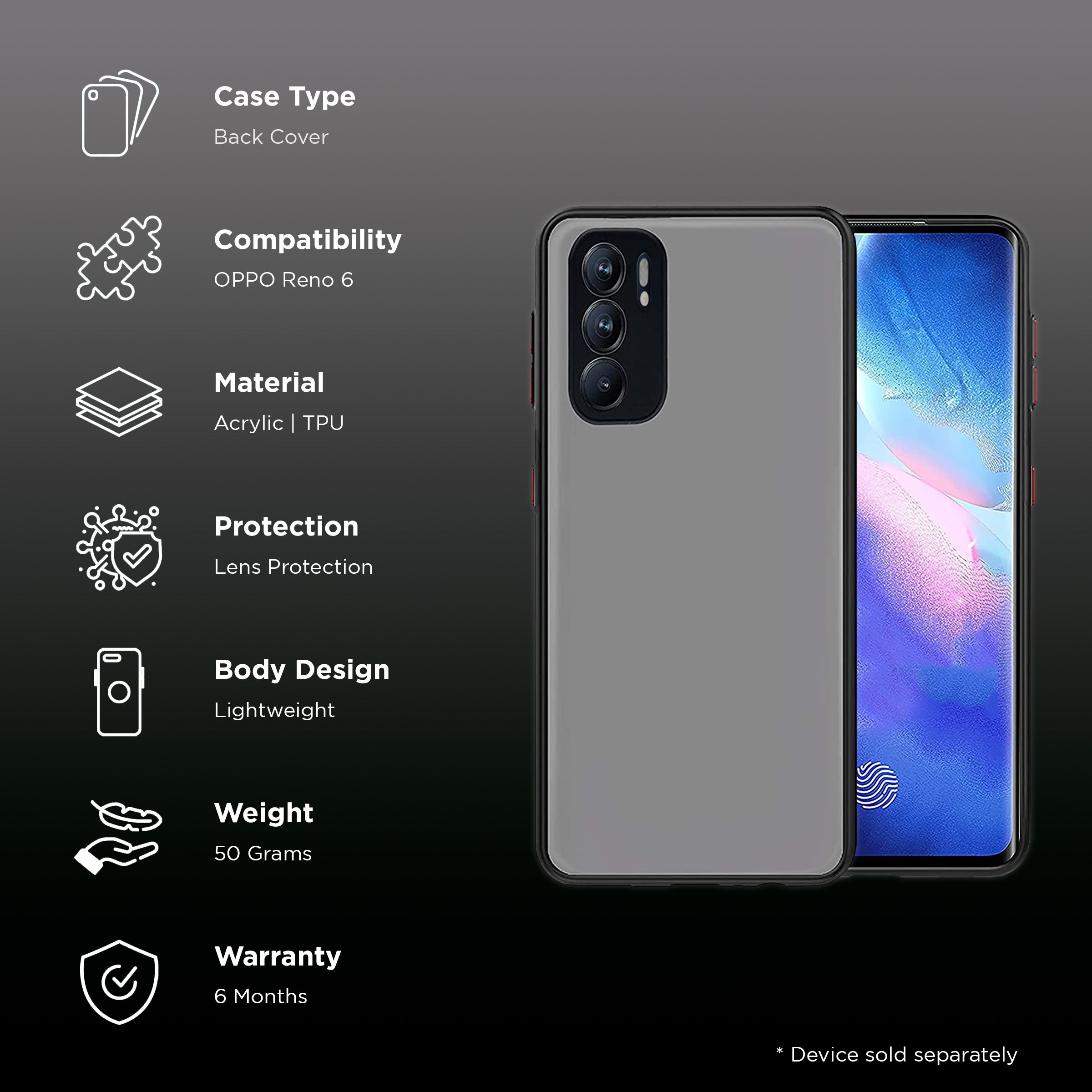 Arrow Duplex Acrylic & TPU Back Cover for OPPO Reno 6 (Scratch Resistant, Black) Arrow Duplex Acrylic & TPU Back Cover for OPPO Reno 6 (Scratch Resistant, Black)_2