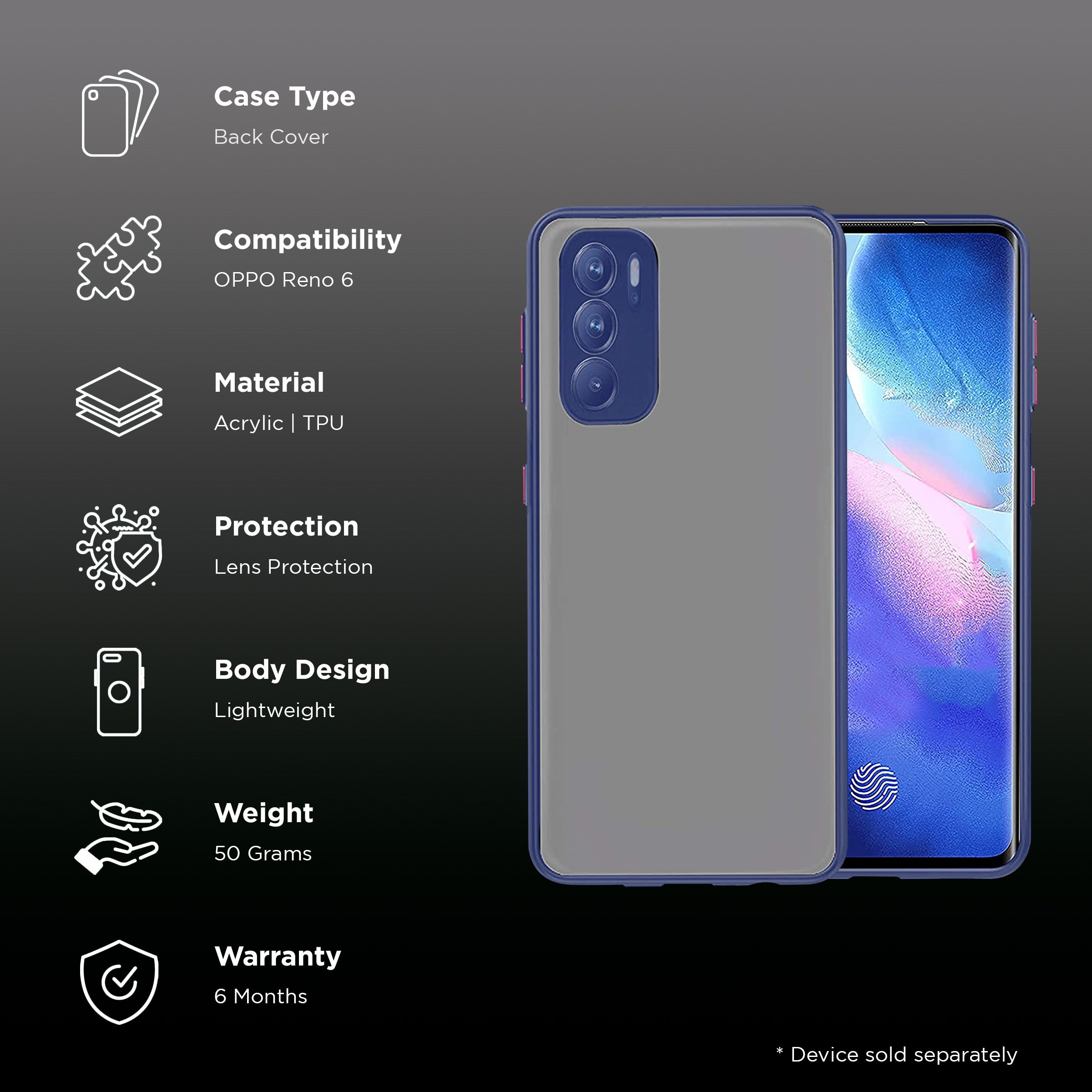 Arrow Duplex Acrylic & TPU Back Cover for OPPO Reno 6 (Scratch Resistant, Blue)_2