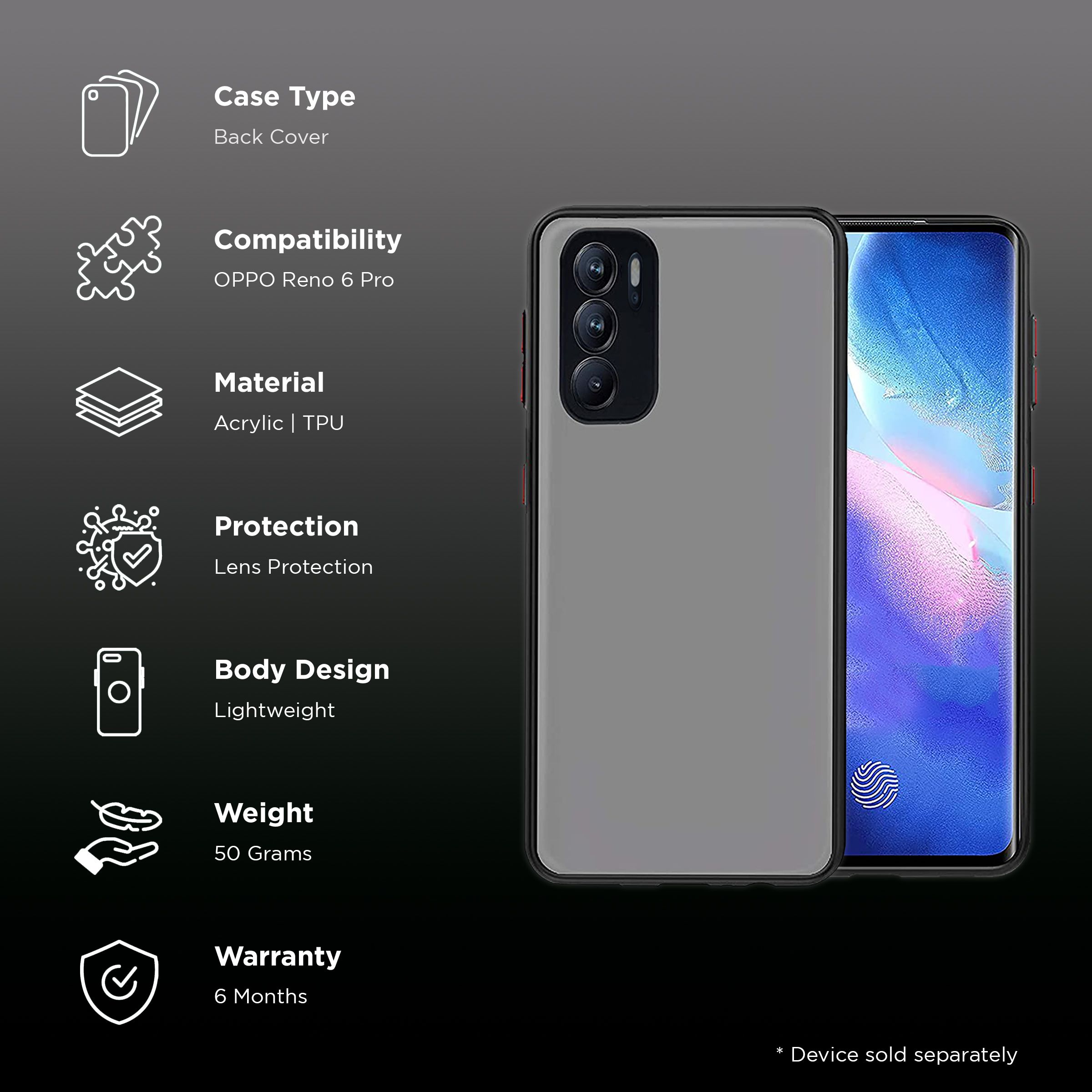 Arrow Duplex Acrylic & TPU Back Cover for OPPO Reno 6 Pro (Scratch Resistant, Black) Arrow Duplex Acrylic & TPU Back Cover for OPPO Reno 6 Pro (Scratch Resistant, Black)_2