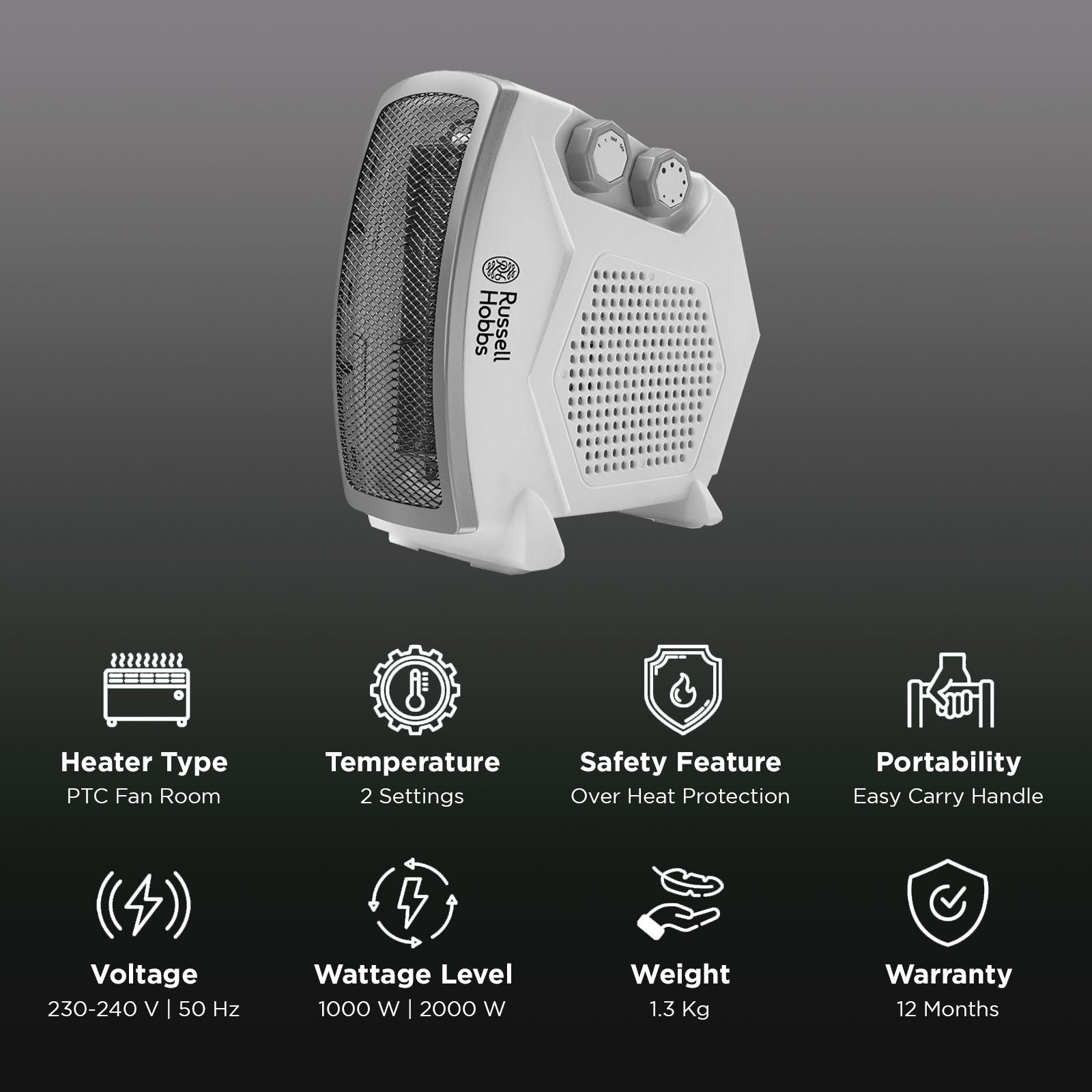 Russell Hobbs RFH21VH 2000W Fan Room Heater with Variable Temperature Control (Wide Oscillation_3