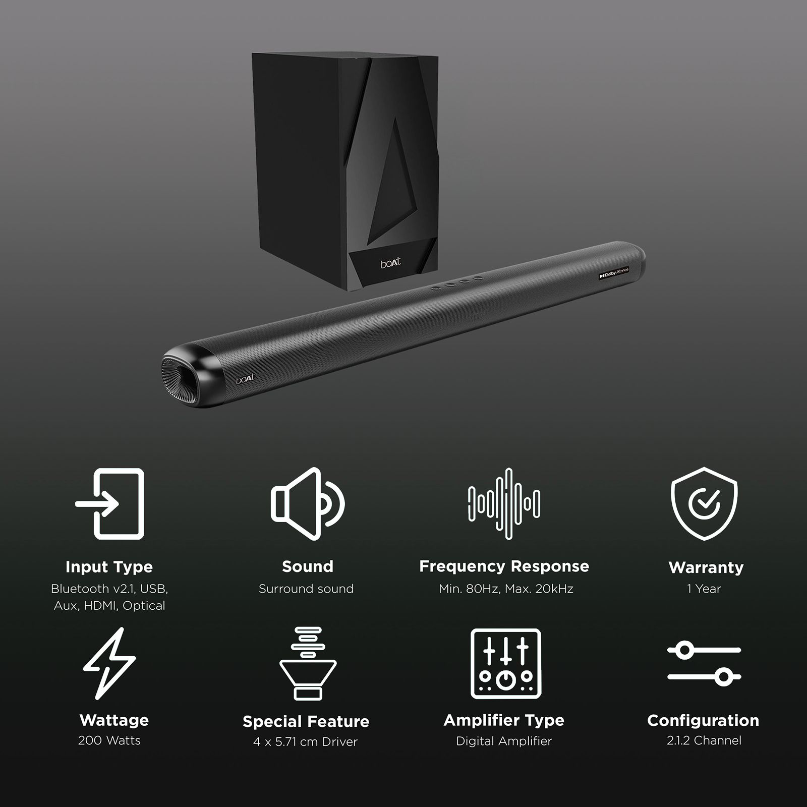 boAt Aavante Bar 4000DA 200W Bluetooth Soundbar with Remote (Dolby Atmos, 2.1.2 Channel, Black) boAt Aavante Bar 4000DA 200W Bluetooth Soundbar with Remote (Dolby Atmos, 2.1.2 Channel, Black)_2