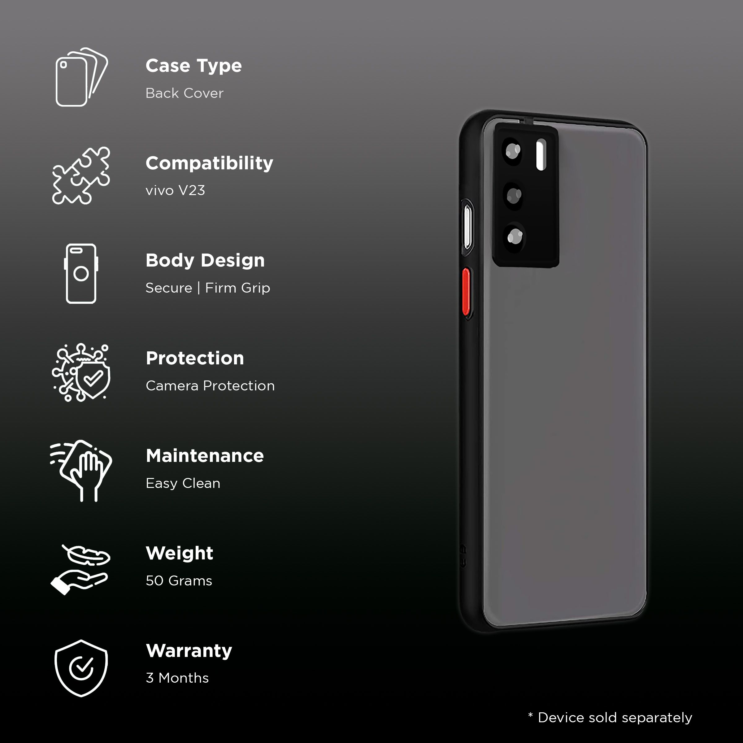 Arrow Duplex Back Cover for vivo V23 (Anti Scratch Design, Black) Arrow Duplex Back Cover for vivo V23 (Anti Scratch Design, Black)_2