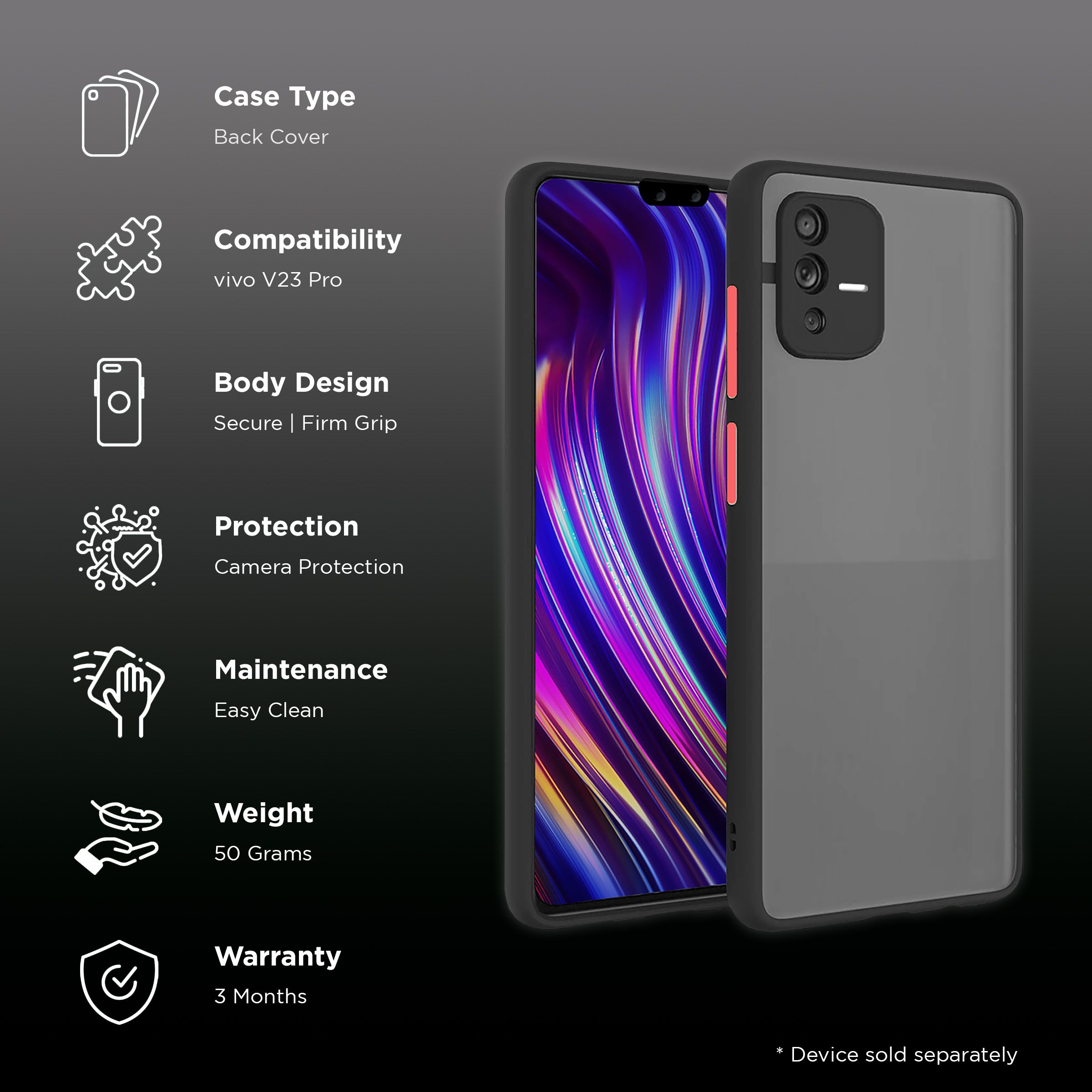 Arrow Duplex Back Cover for vivo V23 Pro (Anti Scratch Design, Black)_2