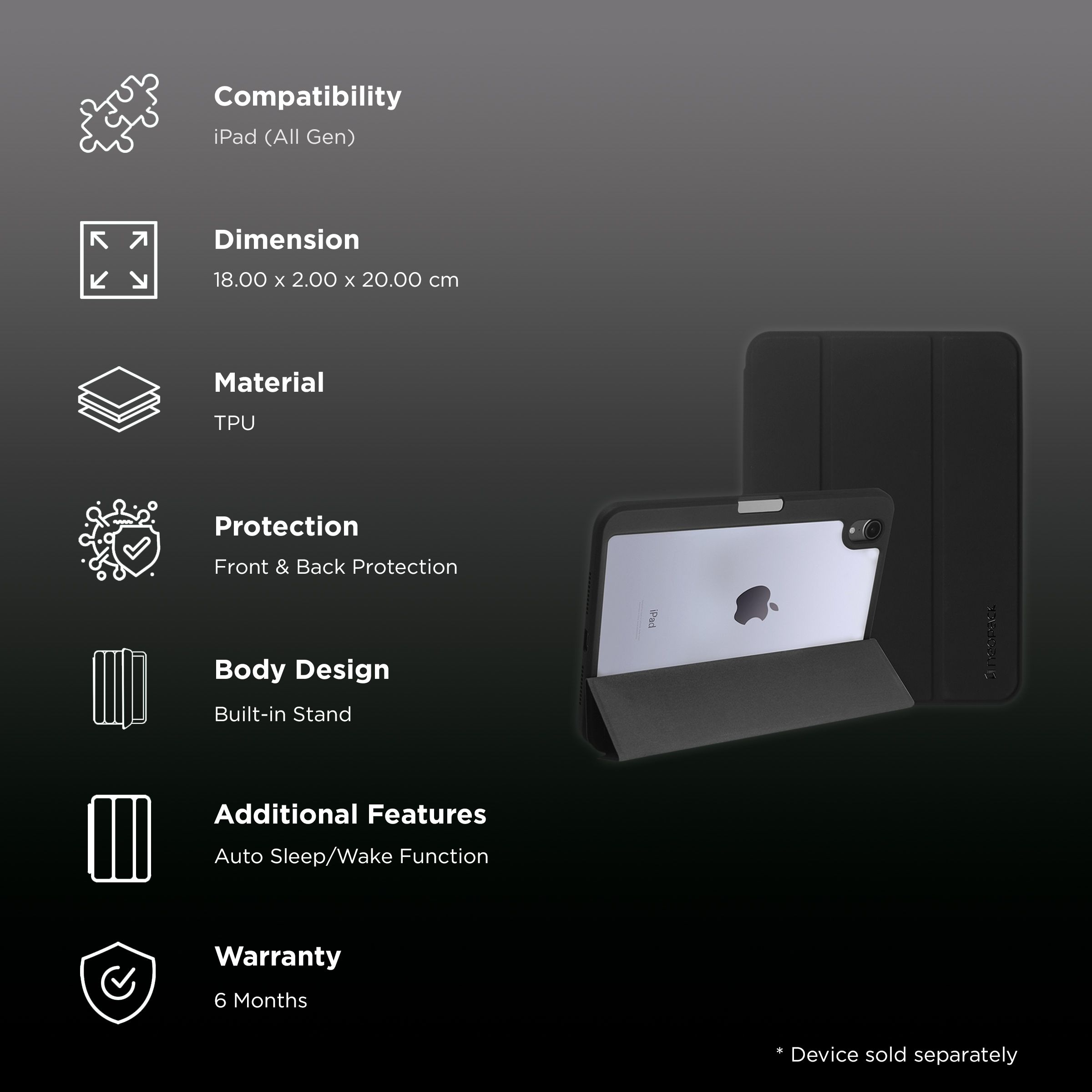 Neopack Delta TPU Flip Cover for Apple iPad (All Gen) (With Pencil Holder, Black)_2