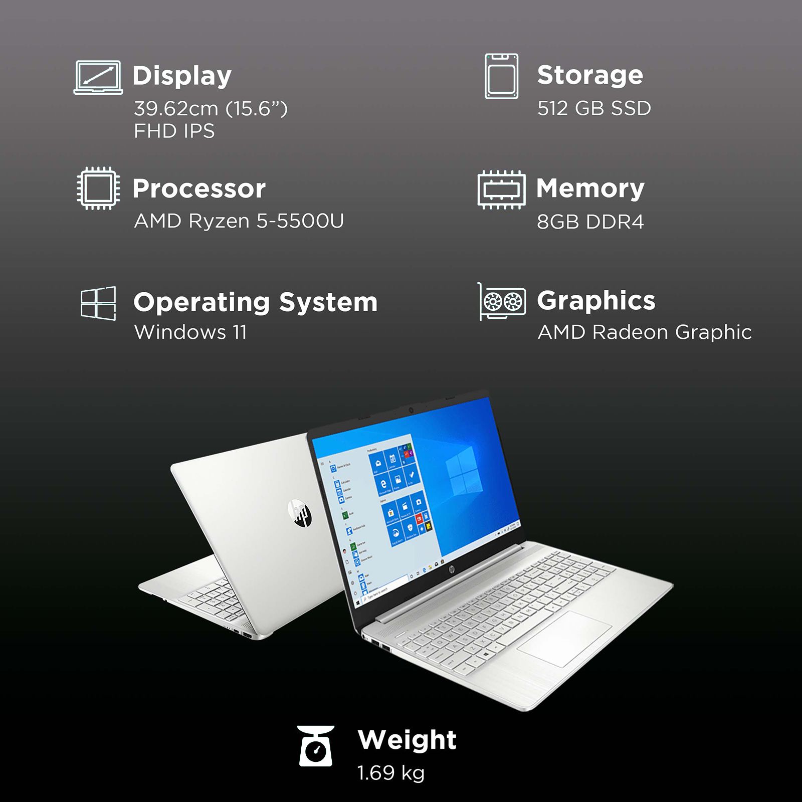 HP 15s-eq2144AU AMD Ryzen 5 (15.6 inch, 8GB, 512GB, Windows 11, MS Office 2019, AMD Radeon Graphics, FHD Display, Natural Silver, 50M63PA) HP 15s-eq2144AU AMD Ryzen 5 (15.6 inch, 8GB, 512GB, Windows 11, MS Office 2019, AMD Radeon Graphics, FHD Display, Natural Silver, 50M63PA)_3