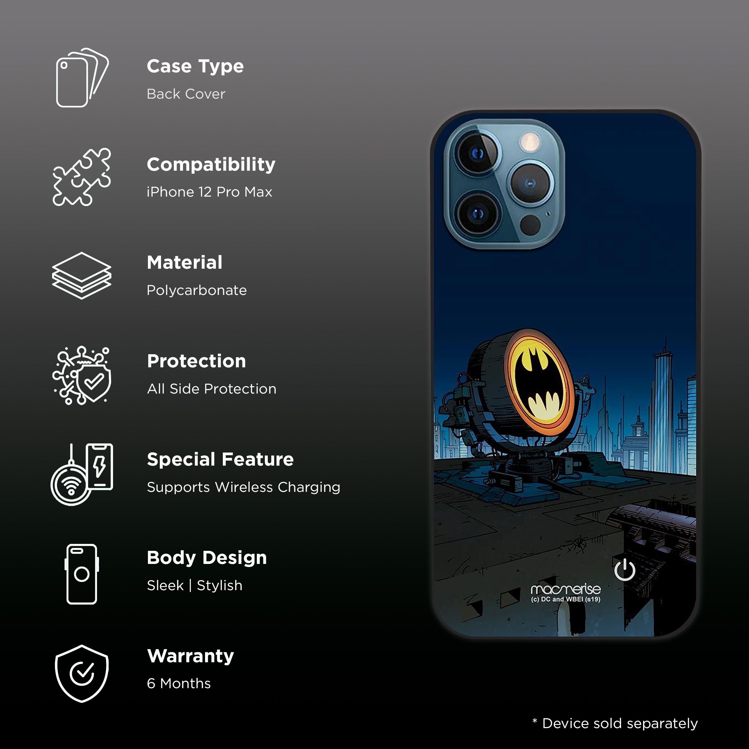 Macmerise Light Up Bat Hard Polycarbonate Back Cover for Apple iPhone 12 Pro Max (Supports Wireless Charging, Multi Color)_2