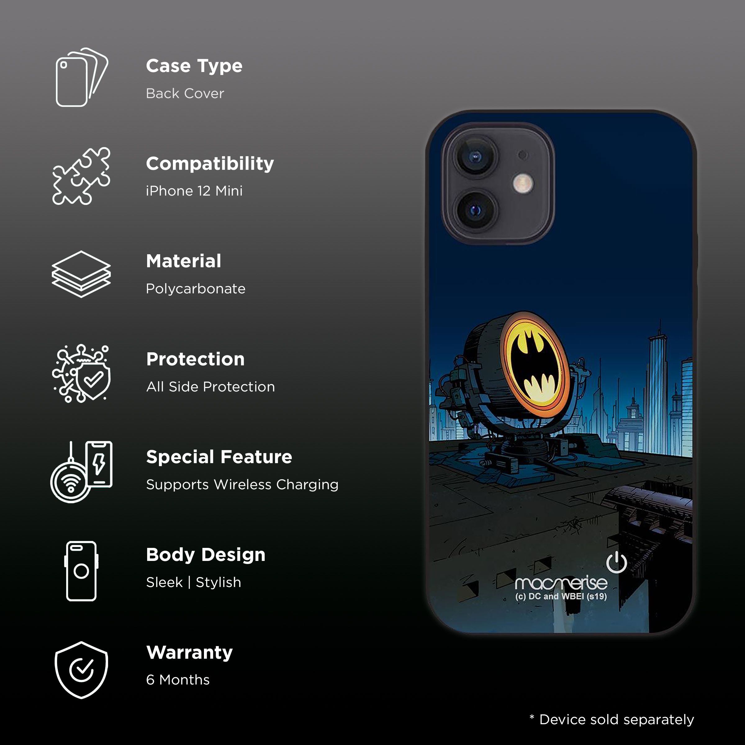 Macmerise Light Up Bat Hard Polycarbonate Back Cover for Apple iPhone 12 Mini (Supports Wireless Charging, Multi Color)_2