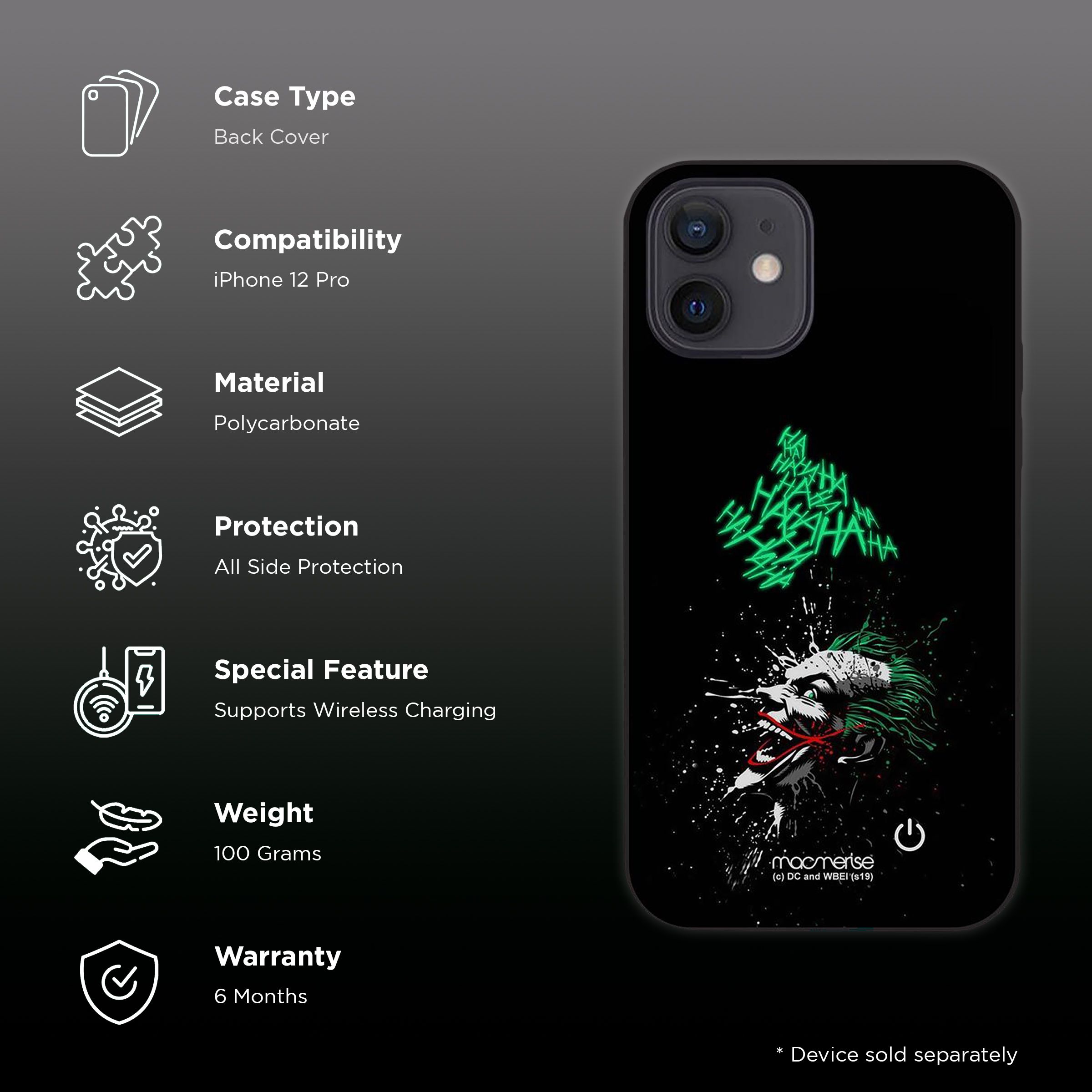 Macmerise Sinister Joker Laugh Hard Polycarbonate Back Cover for Apple iPhone 12 Pro (Supports Wireless Charging, Multi Color) Macmerise Sinister Joker Laugh Hard Polycarbonate Back Cover for Apple iPhone 12 Pro (Supports Wireless Charging, Multi Color)_2