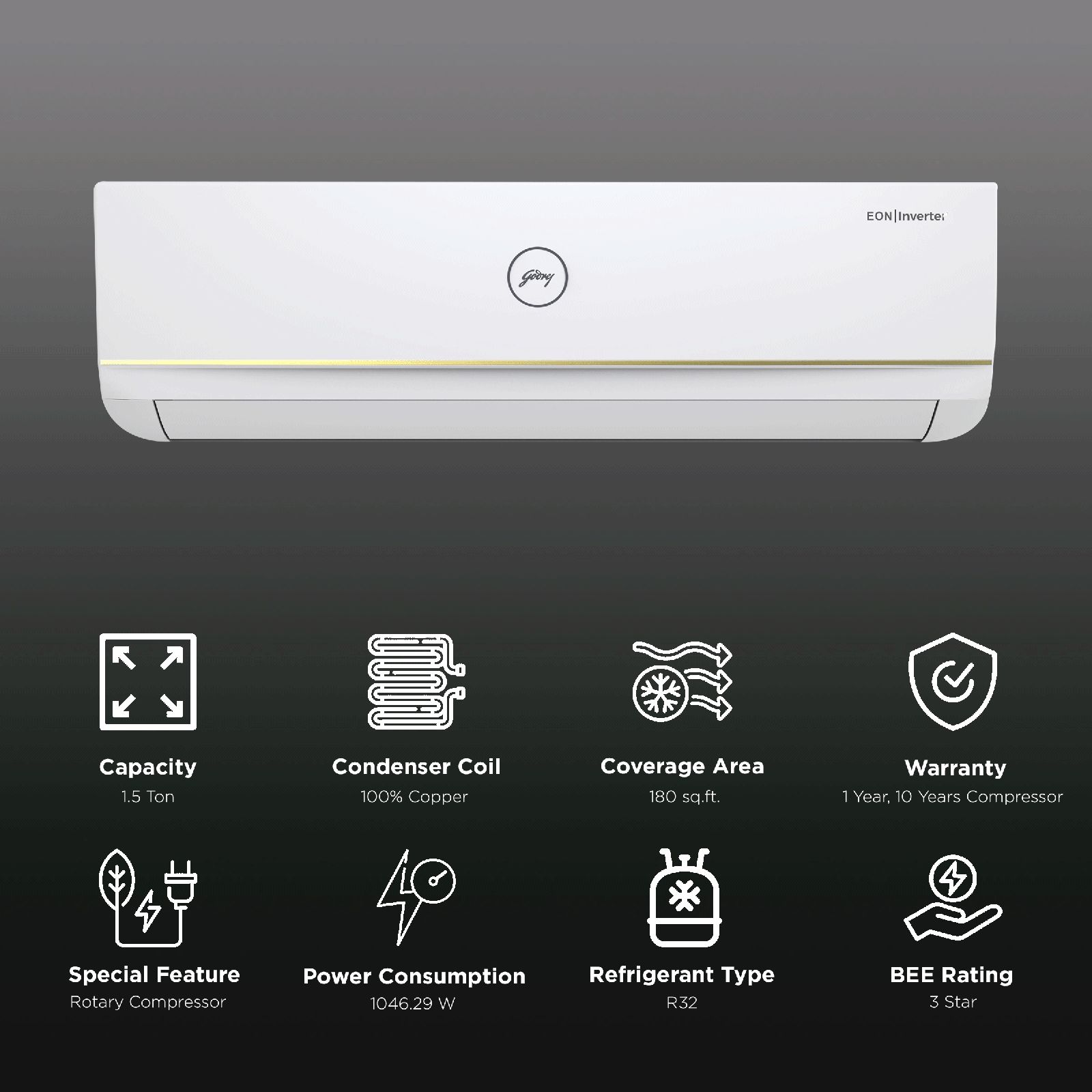 Godrej 5 in 1 Convertible 1.5 Ton 3 Star Inverter Split AC with Active Carbon Filter (Copper Condenser, GIC 18TTC3 GVA) Godrej 5 in 1 Convertible 1.5 Ton 3 Star Inverter Split AC with Active Carbon Filter (Copper Condenser, GIC 18TTC3 GVA)_2