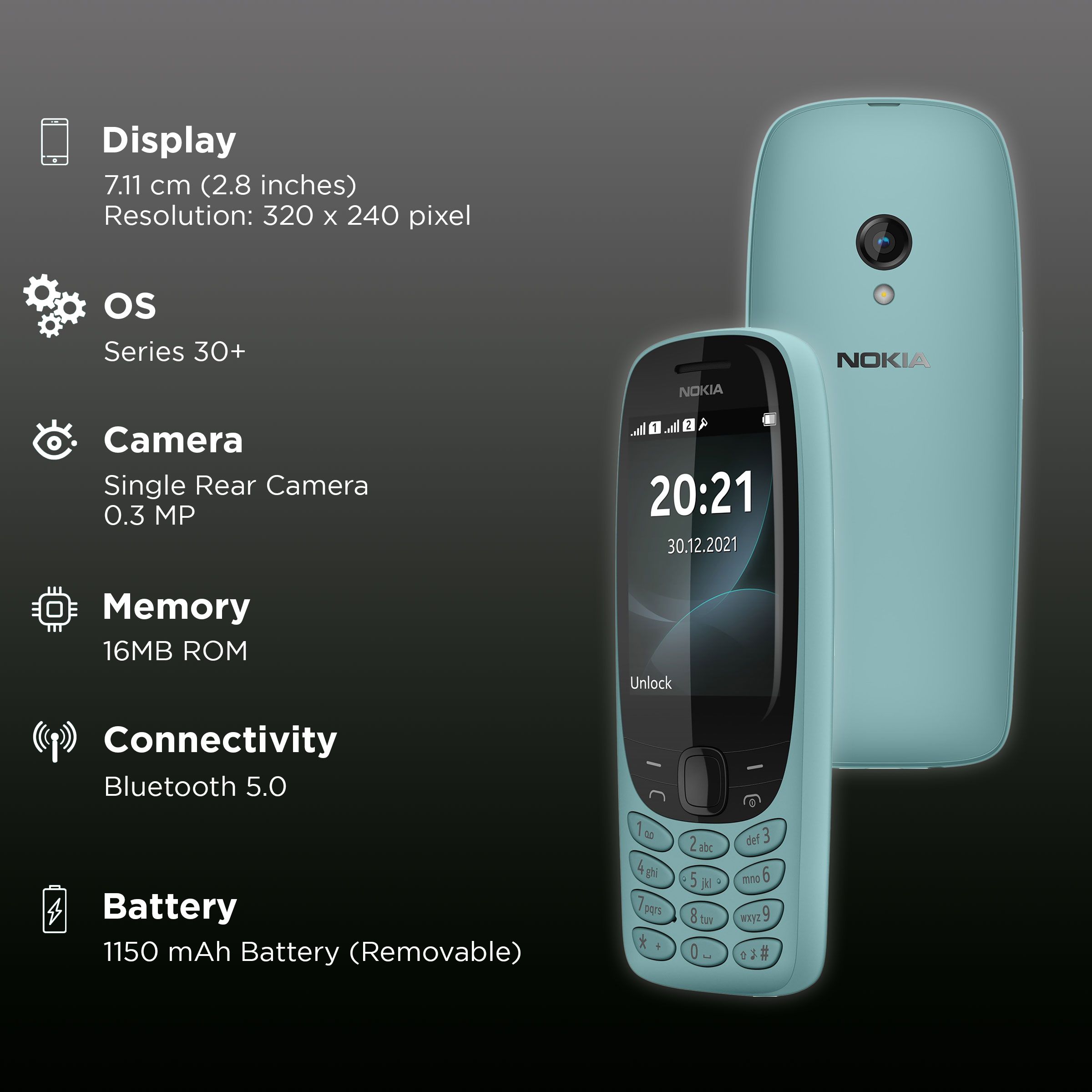 NOKIA 6310 12POSL21A01 (16MB, Dual SIM, Rear Camera, Blue)_2
