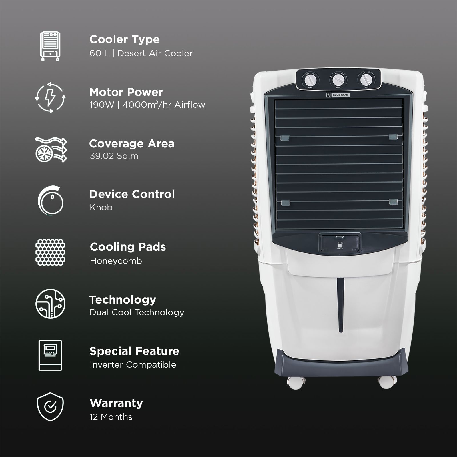 Blue Star Aura 60 Litres Desert Air Cooler (Anti-Microbial, DA60PMC, White/Grey)_3