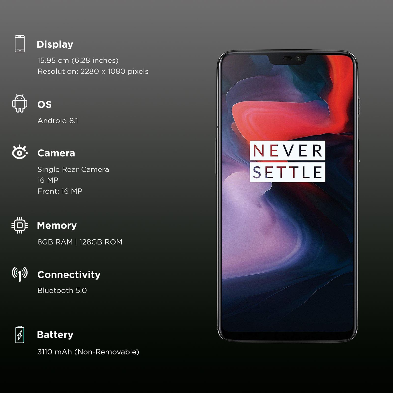 Refurbished OnePlus 6 (8GB RAM, 128GB, Midnight Black)_3