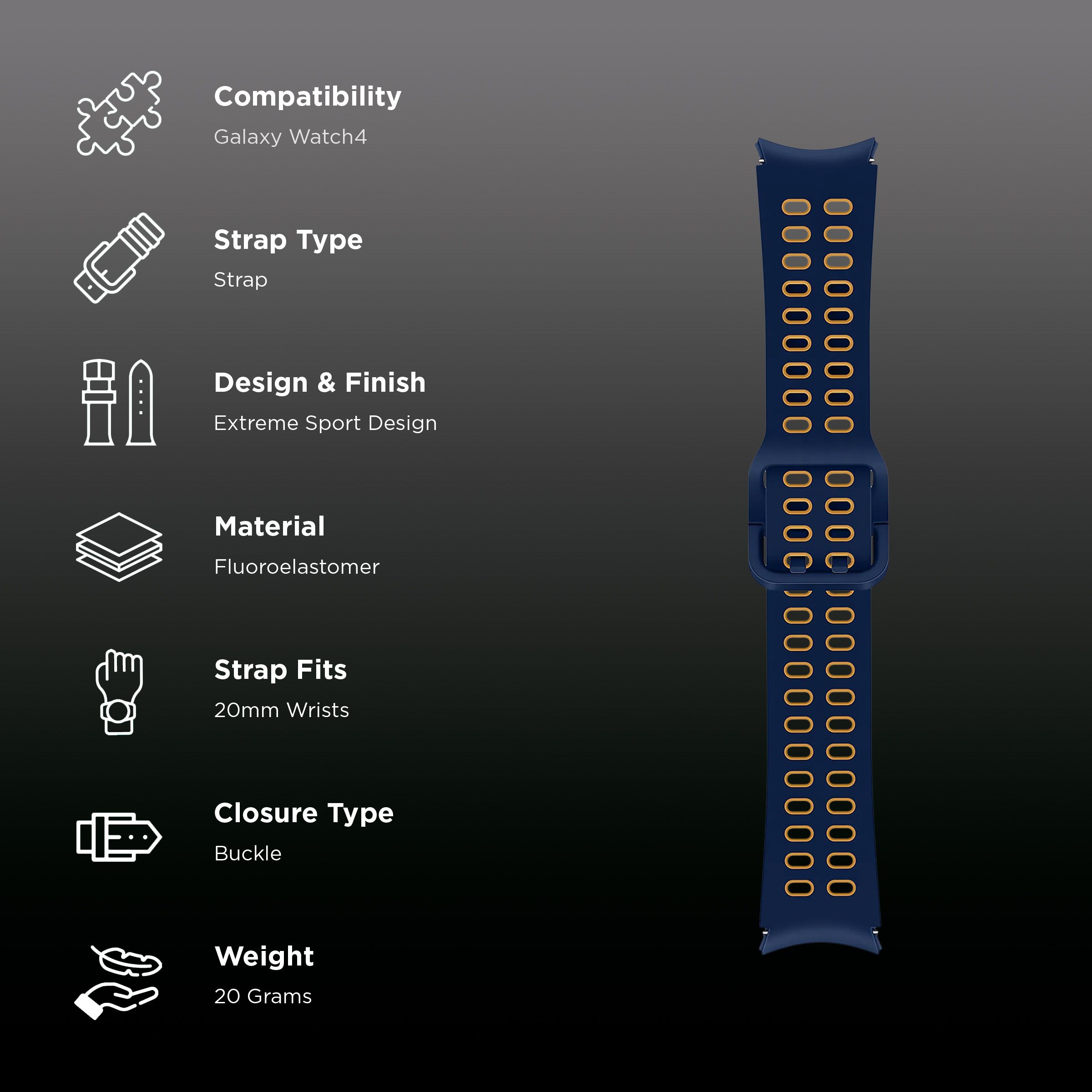 SAMSUNG Extreme Silicon Sport Band for SAMSUNG Galaxy Watch4 & Watch4 Classic (20mm, M / L) (Breathable Fabric, Navy)_2