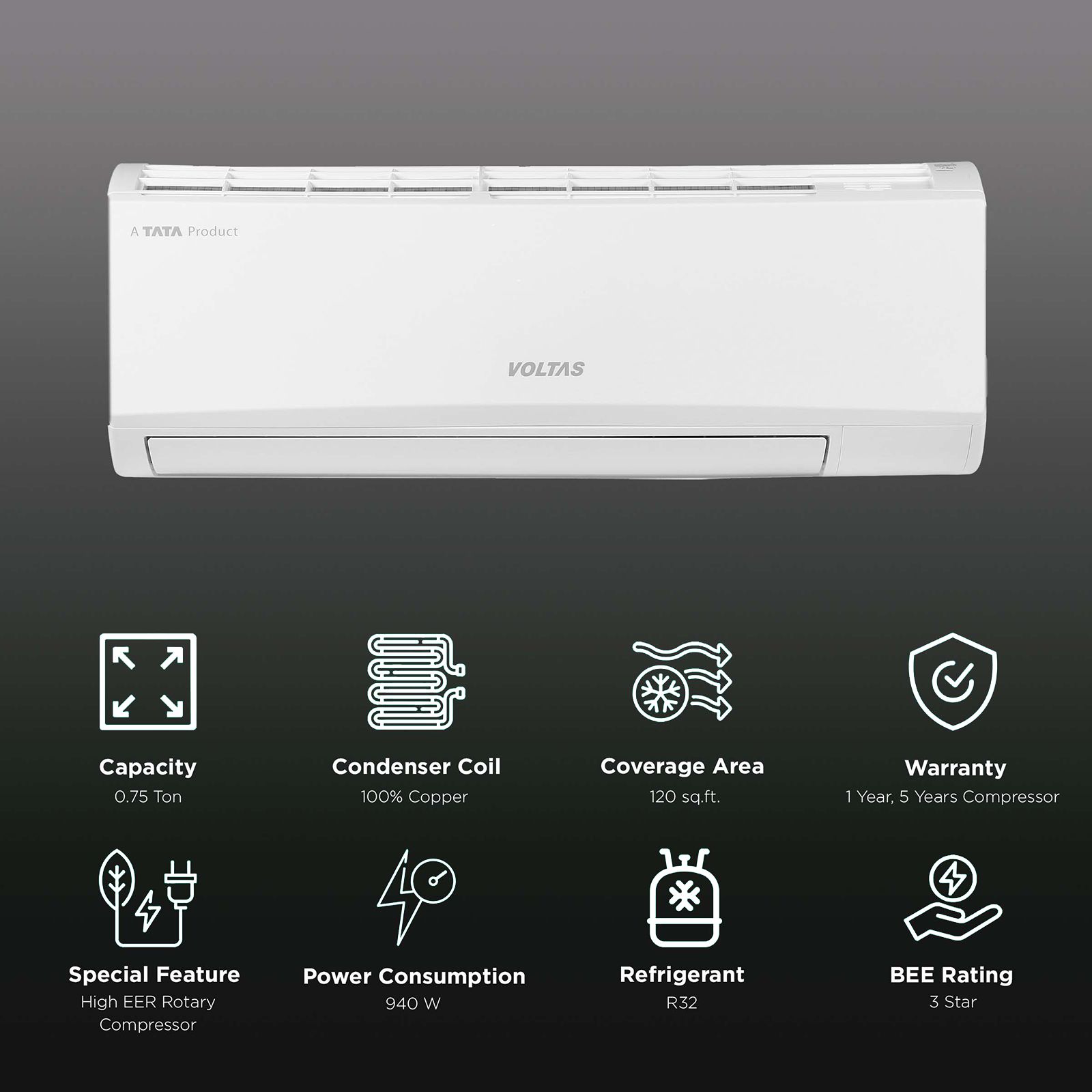 Voltas Deluxe 0.75 Ton 3 Star Split AC (Copper Condenser, Anti Dust Filter, 103 DZX) Voltas Deluxe 0.75 Ton 3 Star Split AC (Copper Condenser, Anti Dust Filter, 103 DZX)_2