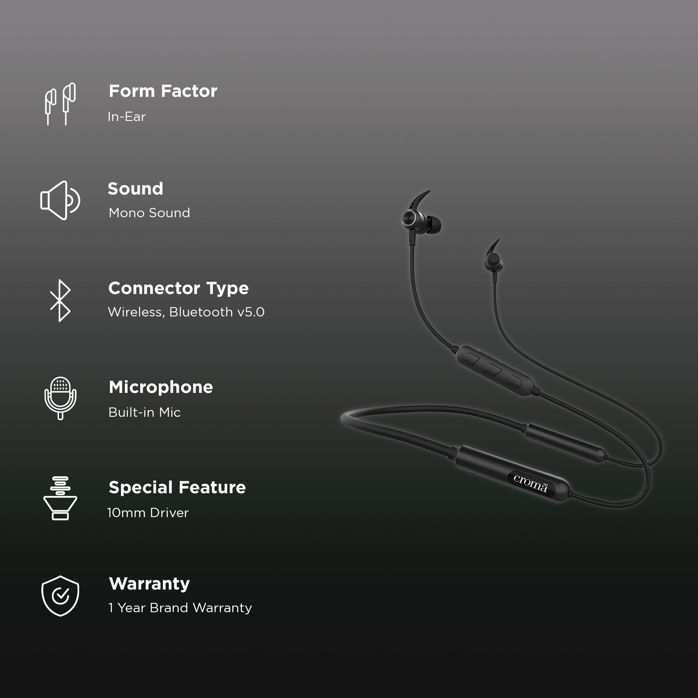 Croma Neckband (Type-C Fast Charging, Dual Connection, 80H Playback, Black) Croma Neckband (Type-C Fast Charging, Dual Connection, 80H Playback, Black)_2
