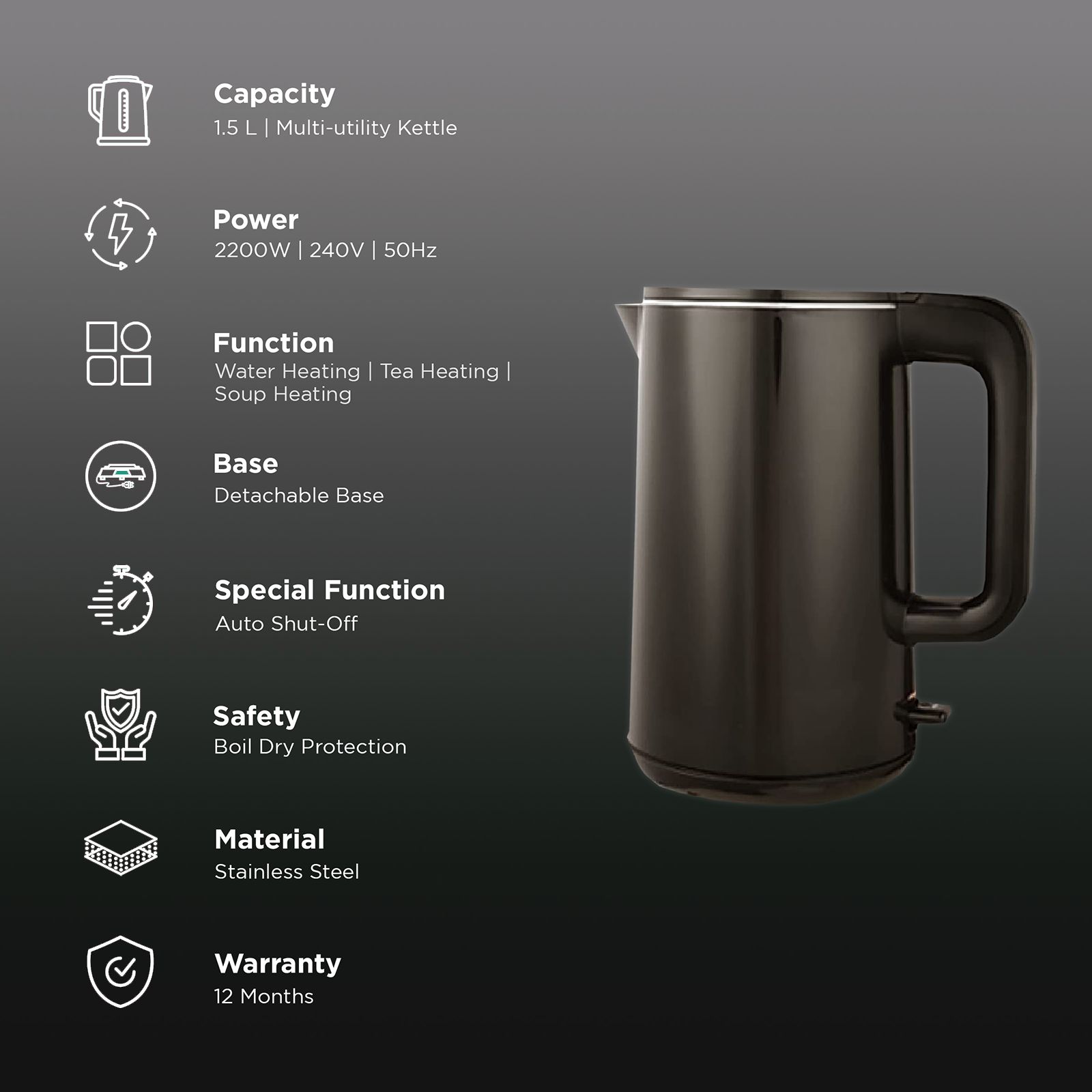 SHARP 2200 Watt 1.5 Litre Electric Kettle with Auto Shut Off (Black) SHARP 2200 Watt 1.5 Litre Electric Kettle with Auto Shut Off (Black)_3