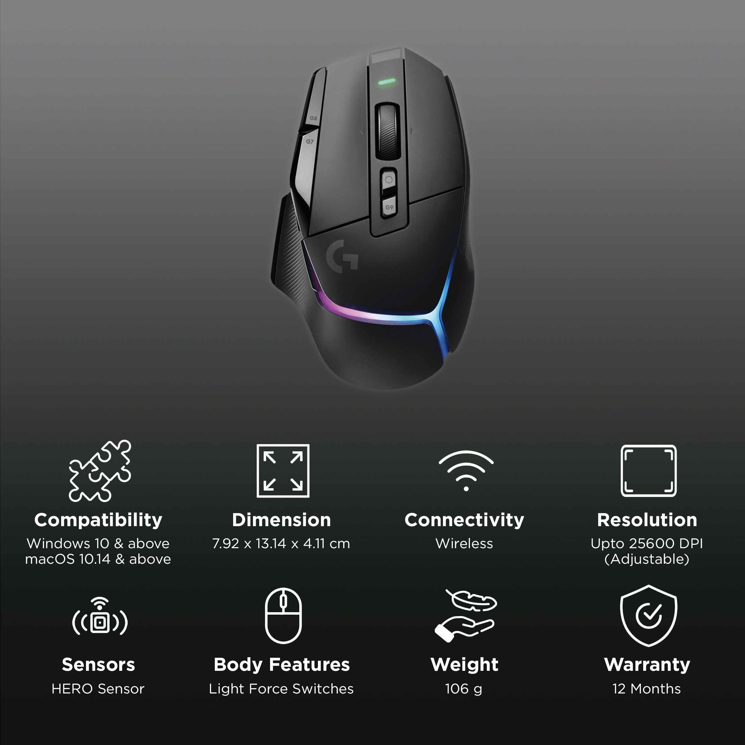 logitech G502 X Plus Rechargeable Wireless Optical Gaming Mouse (25600 DPI Adjustable, Dual-Mode Scroll Wheel, Black) logitech G502 X Plus Rechargeable Wireless Optical Gaming Mouse (25600 DPI Adjustable, Dual-Mode Scroll Wheel, Black)_2