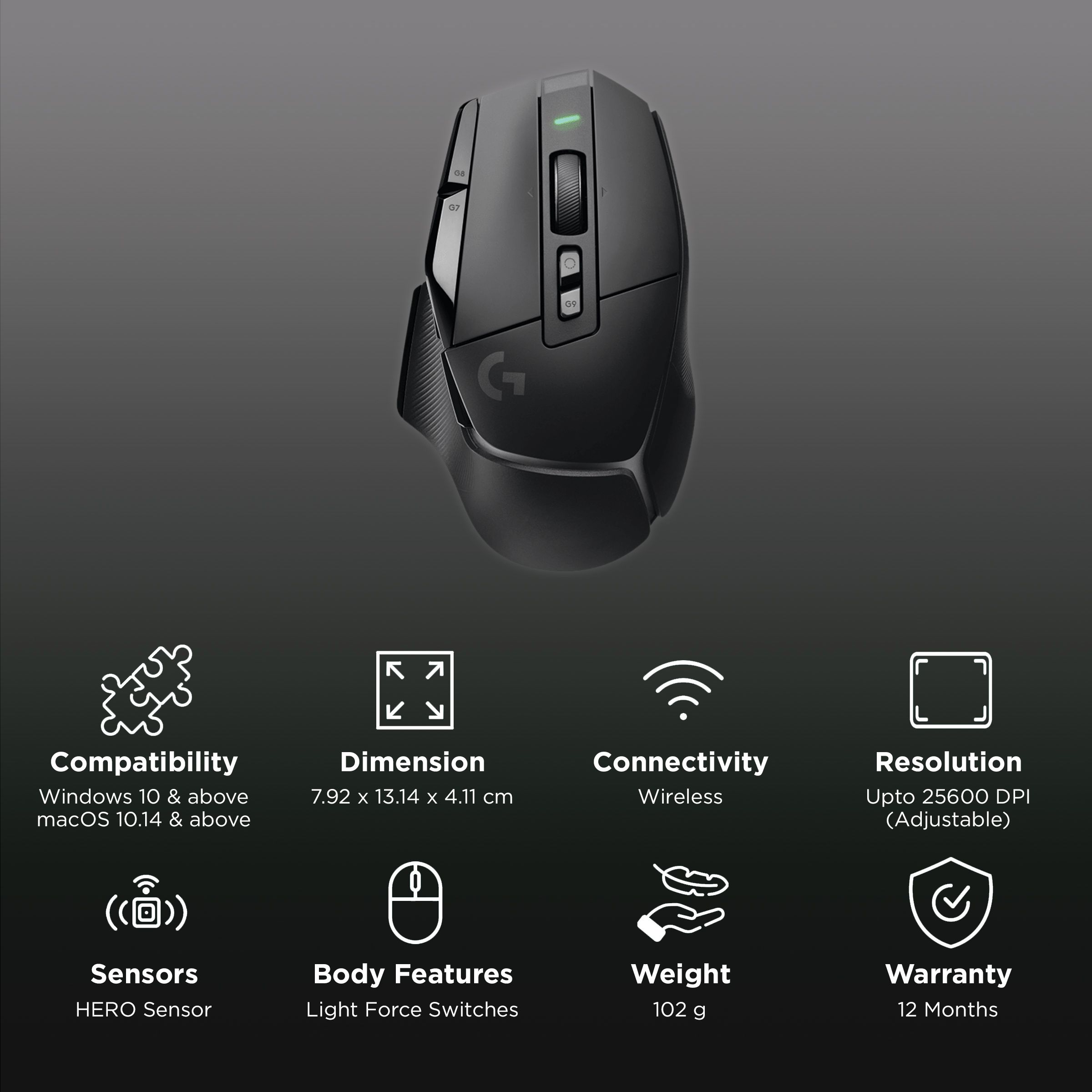 logitech G502 X Rechargeable Wireless Optical Gaming Mouse (25600 DPI Adjustable, Dual-Mode Scroll Wheel, Black)_2