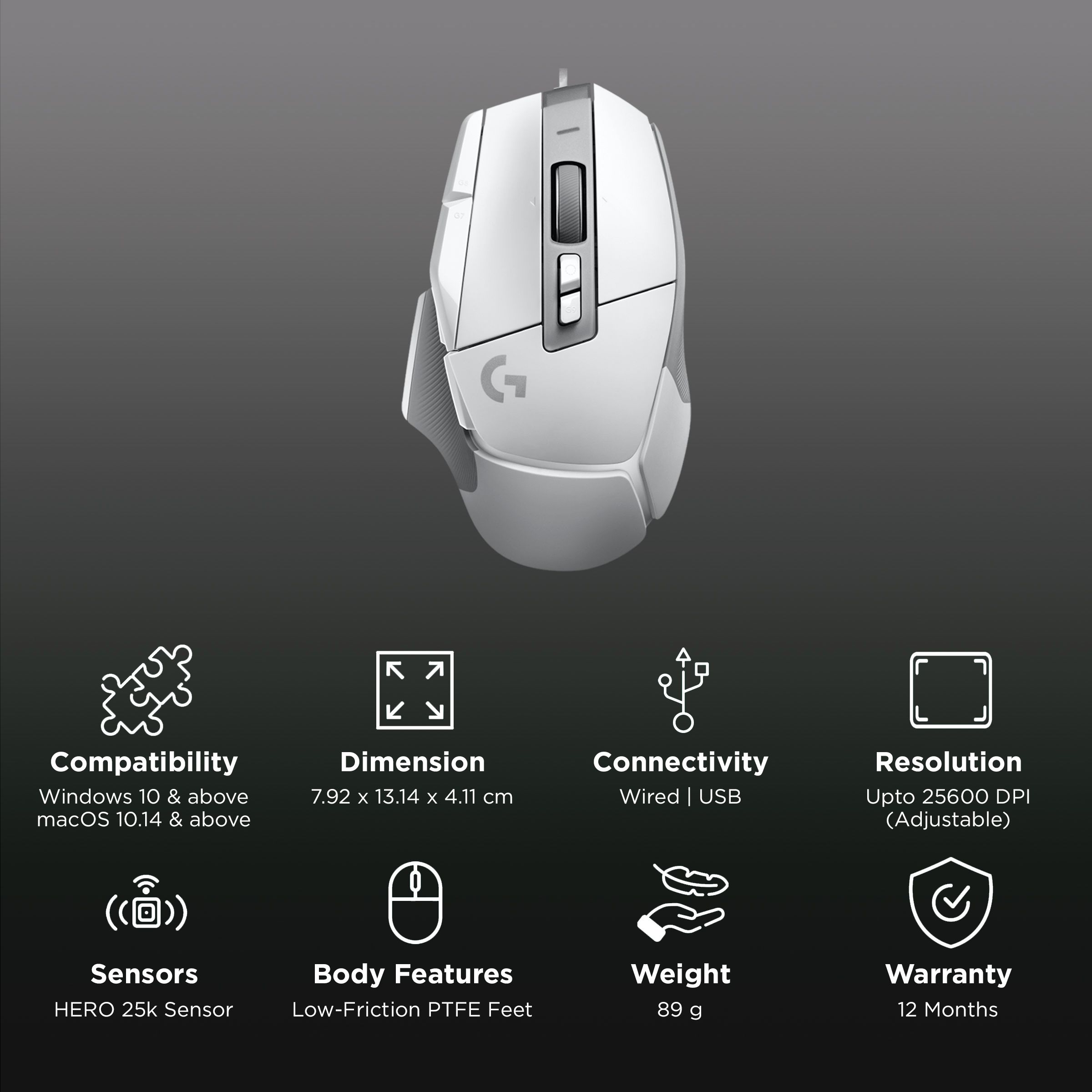 logitech G502 X Wired Optical Gaming Mouse (25600 DPI Adjustable, Dual-Mode Scroll Wheel, White)_2