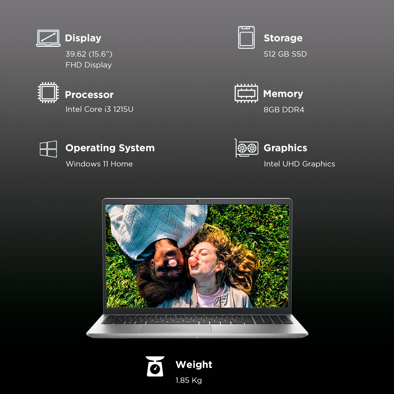 DELL Inspiron 15 3520 Intel Core i3 12th Gen Thin & Light Laptop (8GB, 512GB SSD, Windows 11 Home, 15.6 inch Full HD Display, MS Office 2021, Platinum Silver Plastic, 1.65 KG)_3