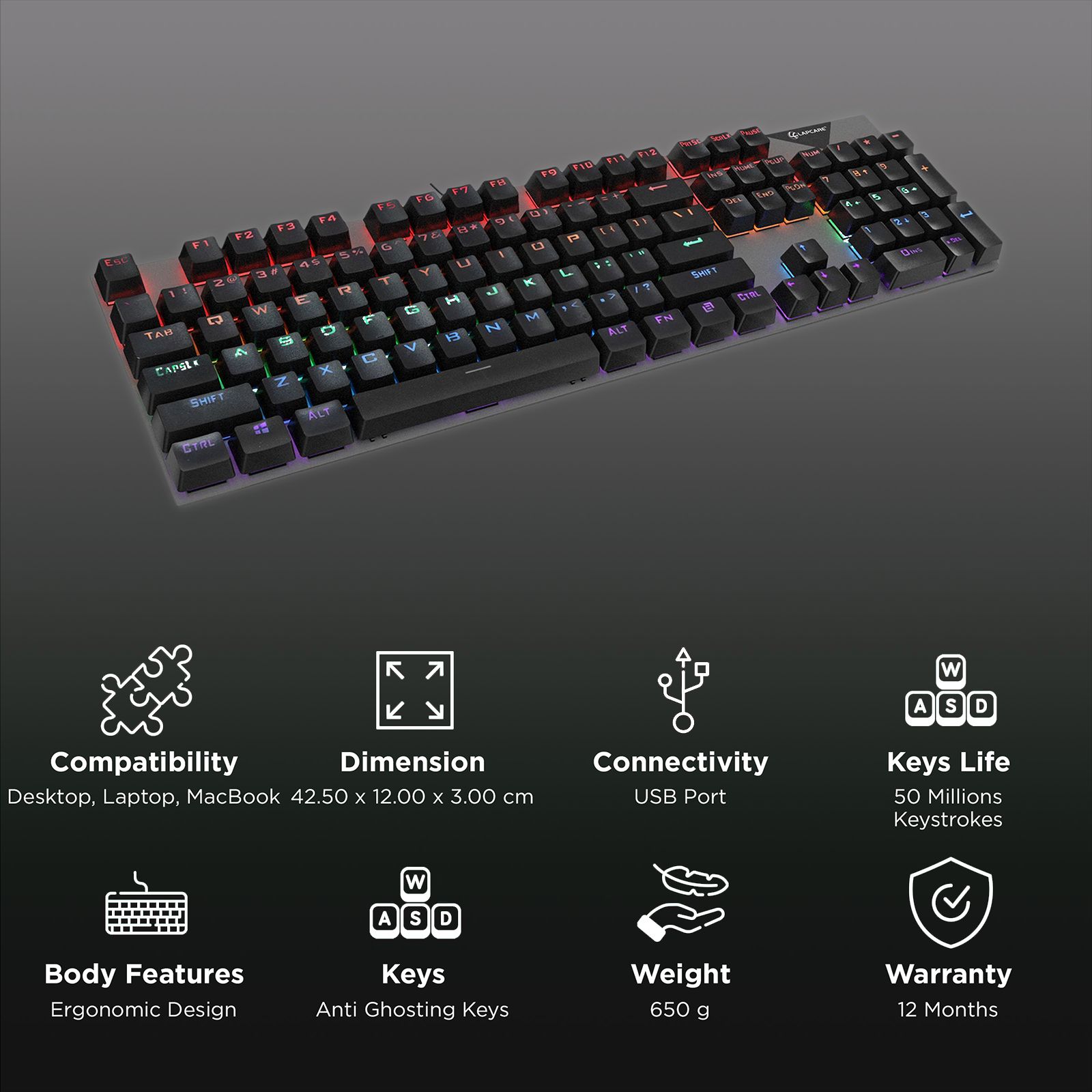 LAPCARE Champ LGK-105 Wired Gaming Keyboard with Backlit Keys (Spillproof, Black)_2