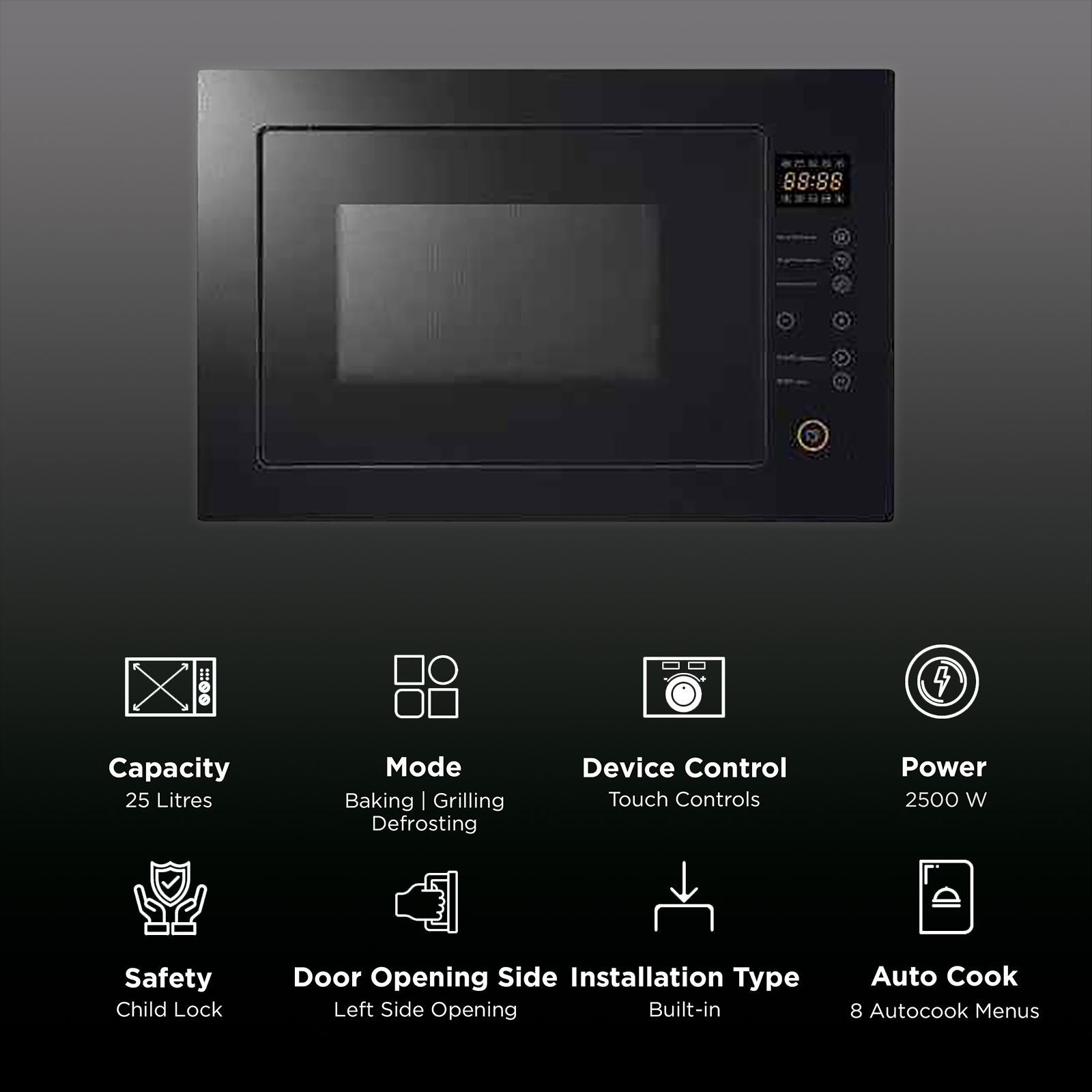 Crompton GrandArt 25L Built-in Convection Microwave Oven with 8 Autocook Menus (MWO-GACON25L--MBL, Midnight Black) Crompton GrandArt 25L Built-in Convection Microwave Oven with 8 Autocook Menus (MWO-GACON25L--MBL, Midnight Black)_3