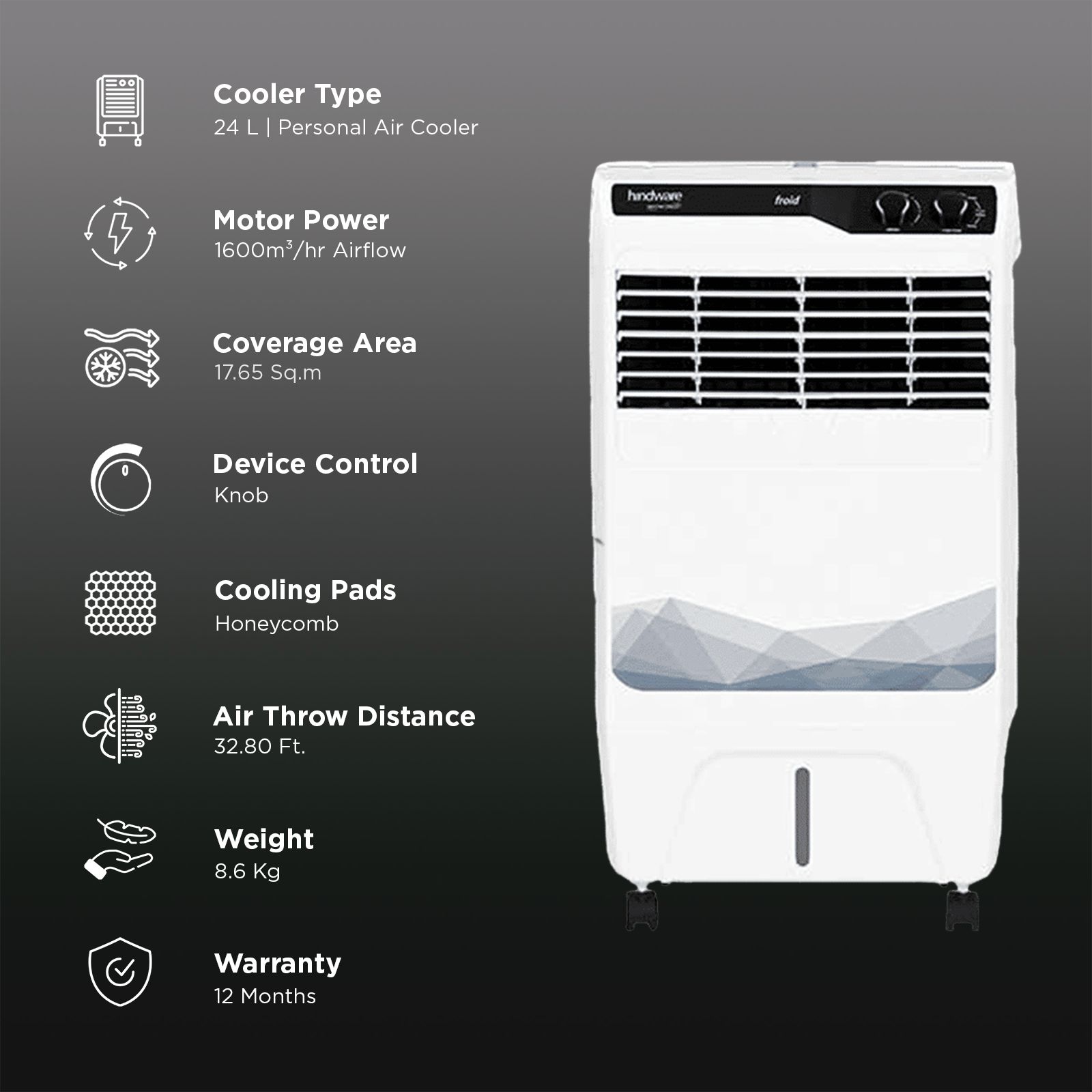 hindware Froid 24 Litres Personal Air Cooler (Honeycomb Pad, 517021, White) hindware Froid 24 Litres Personal Air Cooler (Honeycomb Pad, 517021, White)_3