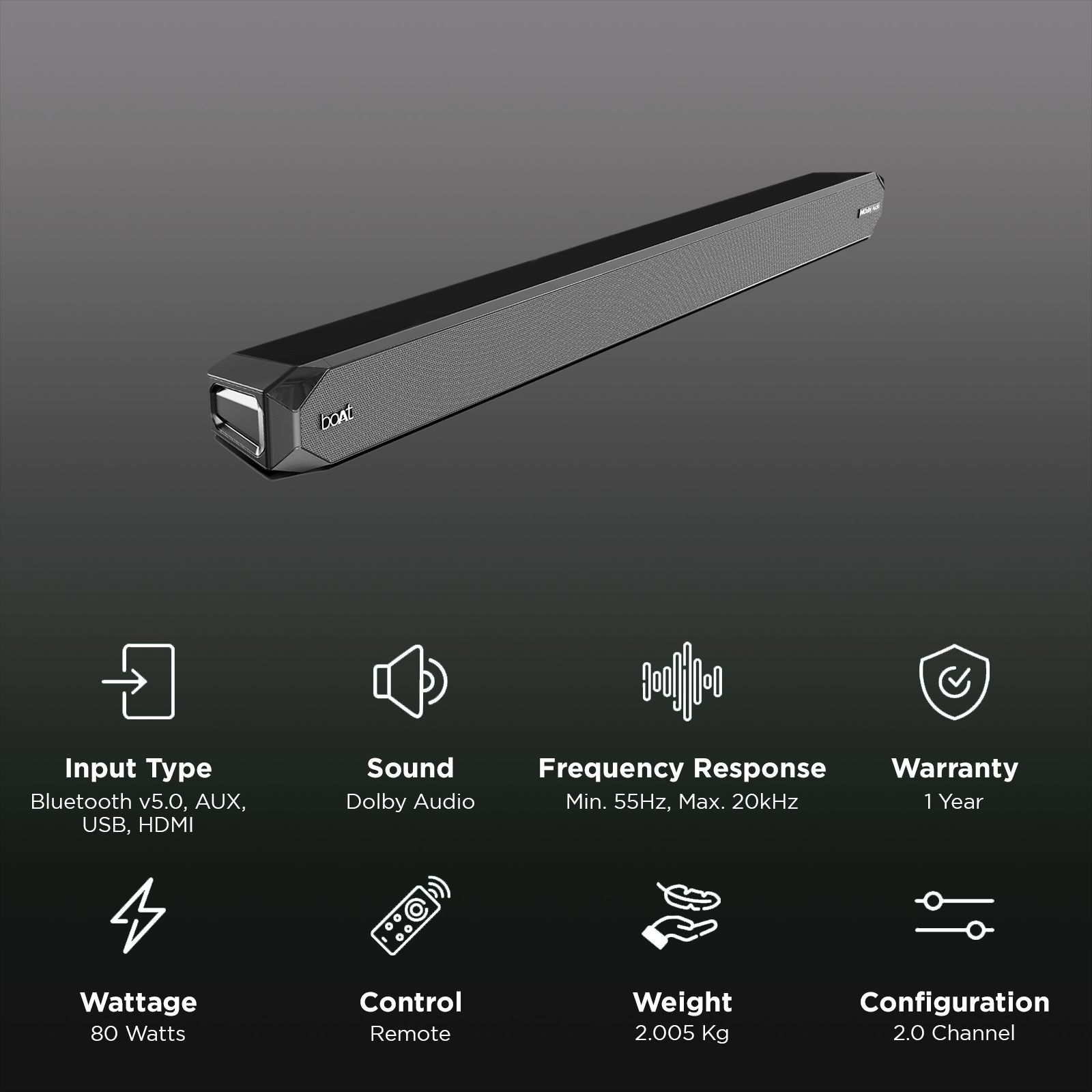 boAt Aavante Bar 1150D 80W Bluetooth Soundbar with Remote (Dolby Audio, 2.0 Channel, Black) boAt Aavante Bar 1150D 80W Bluetooth Soundbar with Remote (Dolby Audio, 2.0 Channel, Black)_3