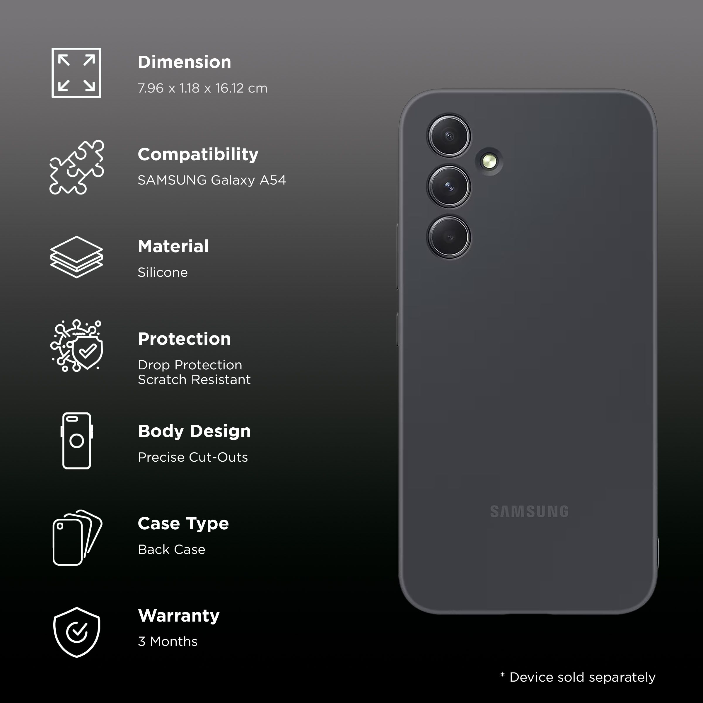 SAMSUNG Silicone Back Cover for Galaxy A54 (Camera Protection, Black)_2