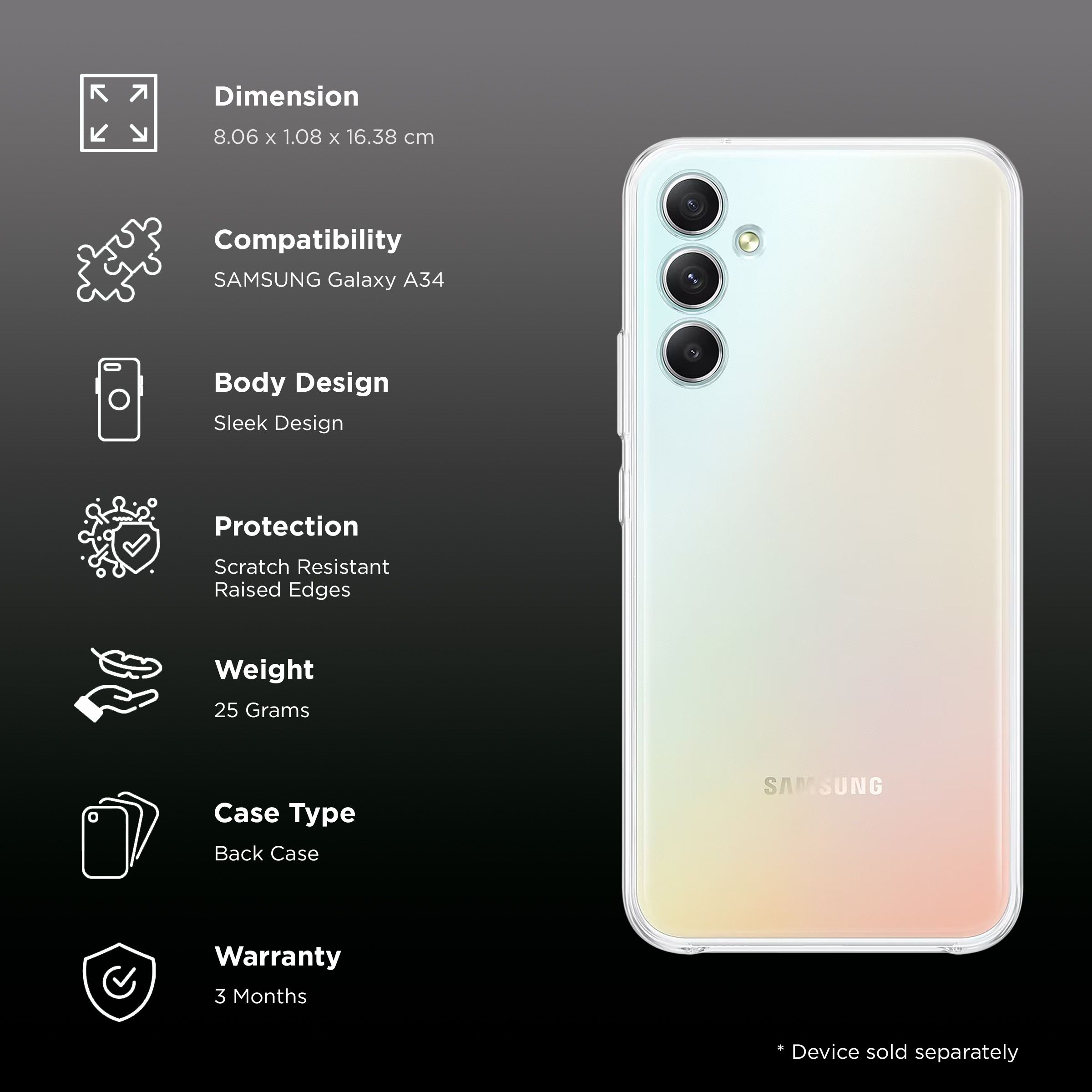 SAMSUNG Back Cover for Galaxy A34 (Scratch Resistant, Transparent) SAMSUNG Back Cover for Galaxy A34 (Scratch Resistant, Transparent)_2