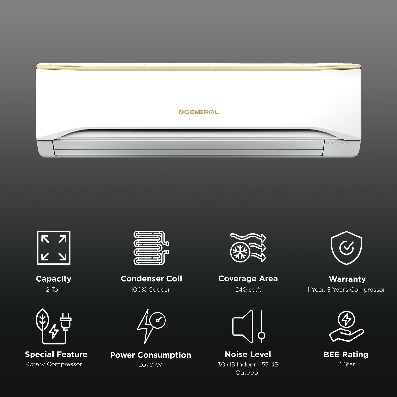 O GENERAL 2 Ton 2 Star Split AC (Copper Condenser, Mildew Resistant Filter, ASGA24FUTC-B) O GENERAL 2 Ton 2 Star Split AC (Copper Condenser, Mildew Resistant Filter, ASGA24FUTC-B)_2
