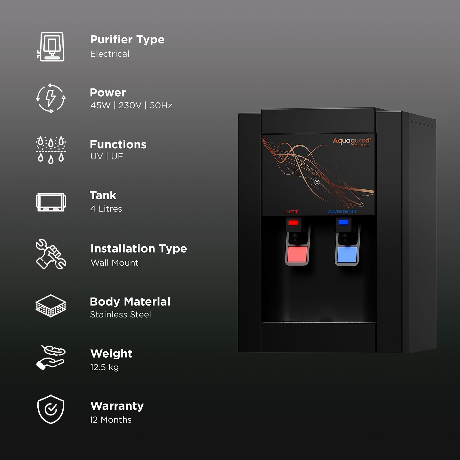 Aquaguard Blaze 4L UV + UF Hot & Cold Water Purifier with Chemiblock Technology (Black) Aquaguard Blaze 4L UV + UF Hot & Cold Water Purifier with Chemiblock Technology (Black)_3